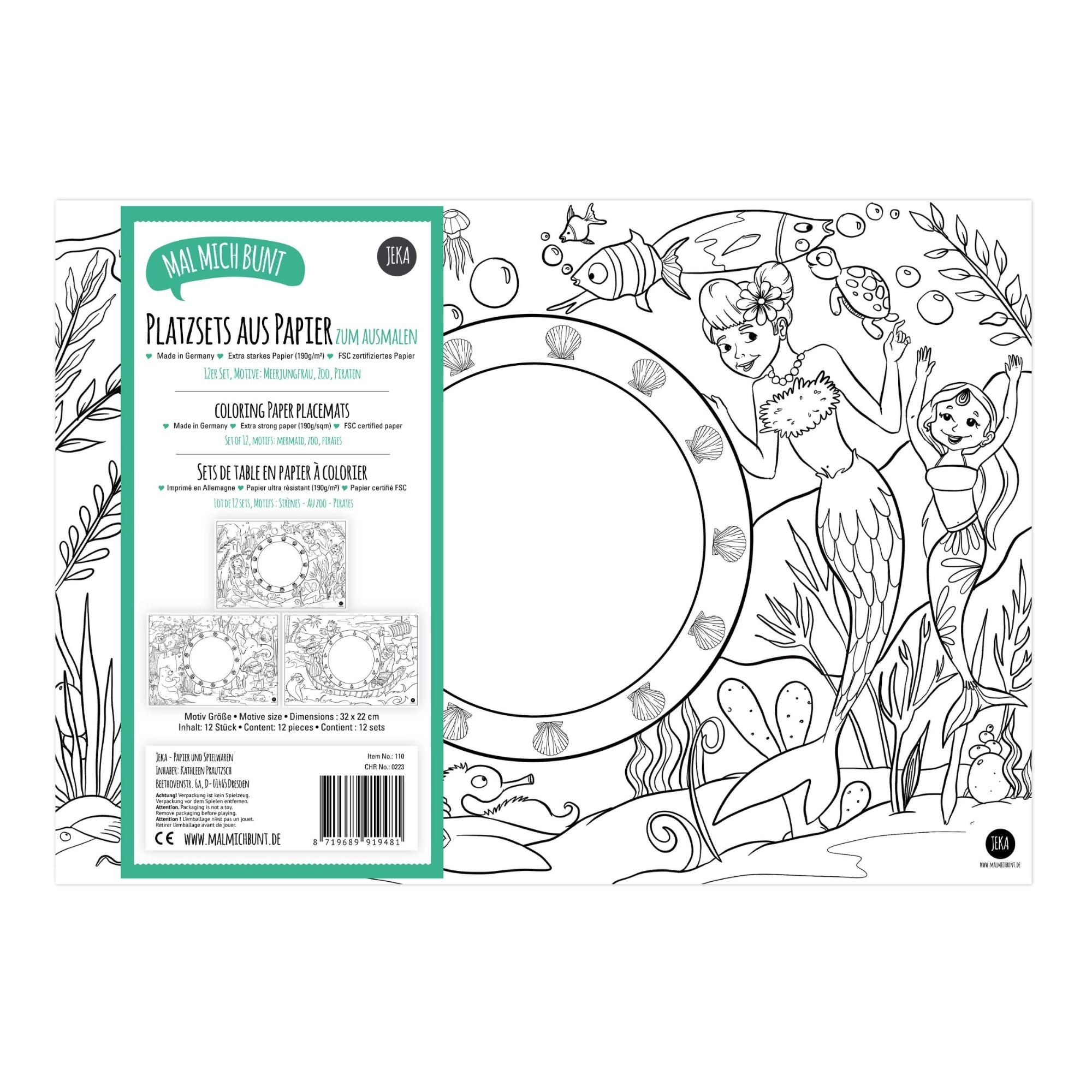 12 Platzset zum Ausmalen Motiv - Mix II Jeka - malmichbunt.de