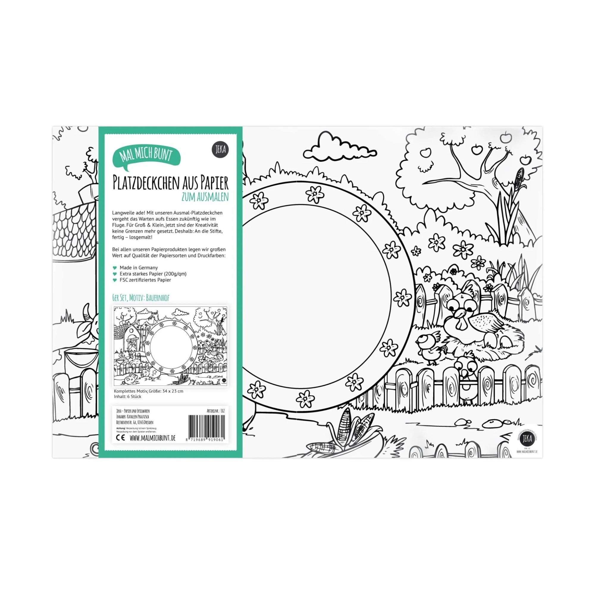 12 Platzsets Bauernhof zum Ausmalen Jeka - malmichbunt.de