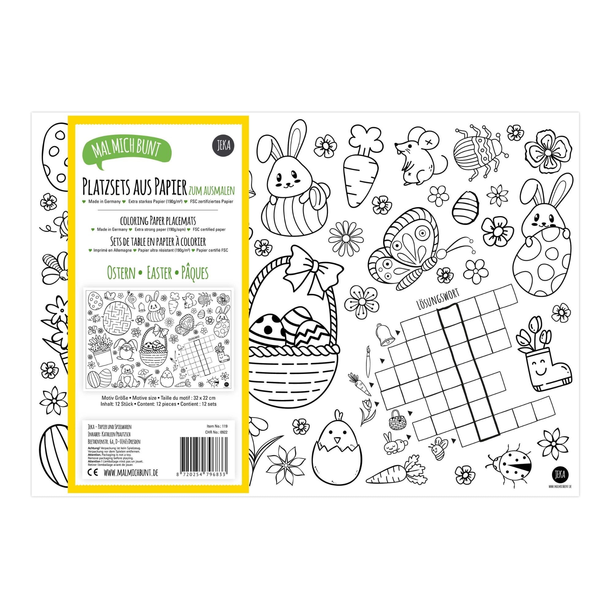 12 Platzsets Ostern zum Ausmalen Jeka - malmichbunt.de
