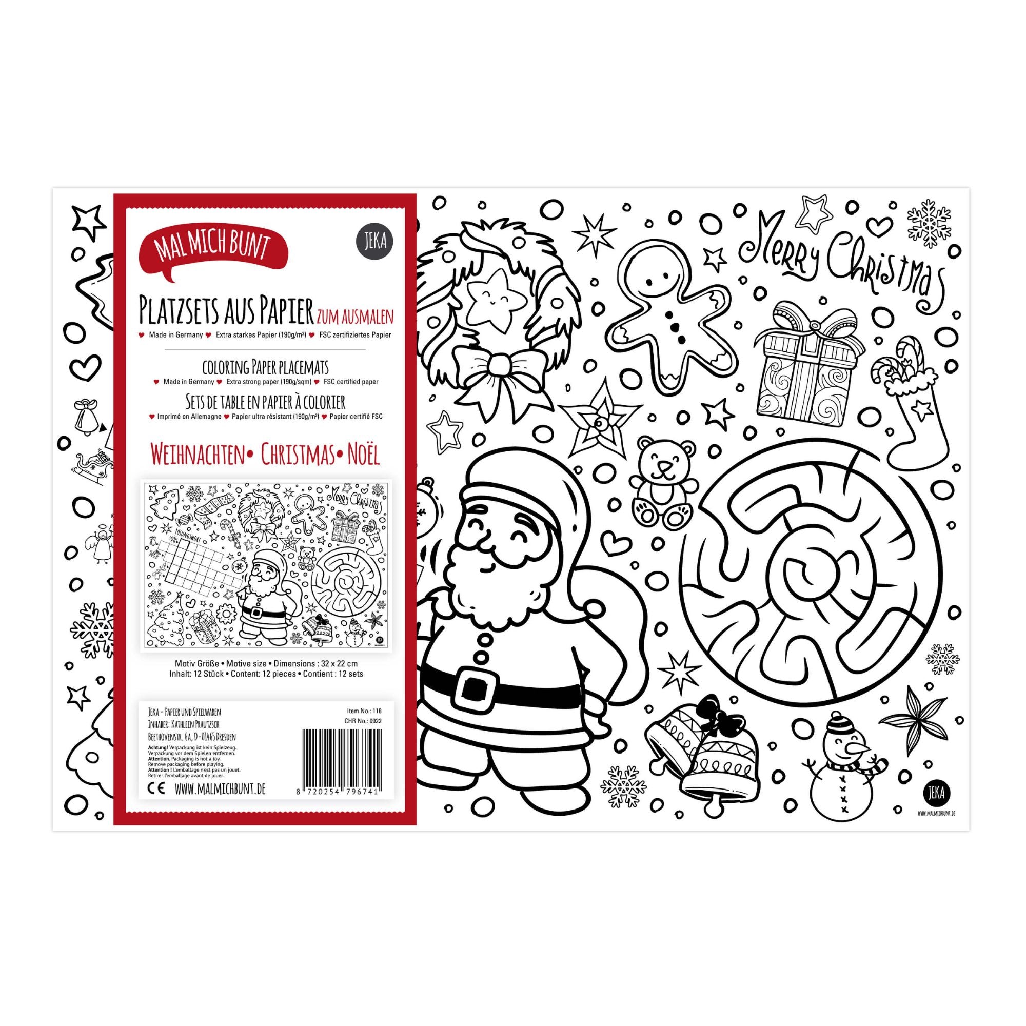 12 Platzsets Weihnachten zum Ausmalen Jeka - malmichbunt.de