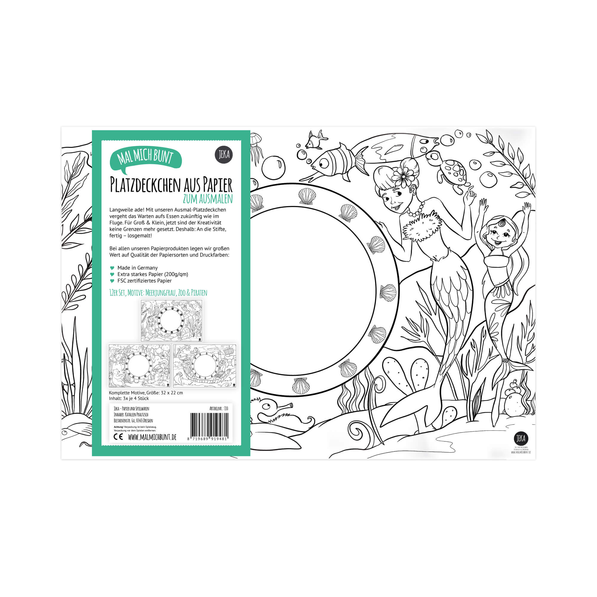 24er Set Platzdeckchen zum Ausmalen Motiv - Mix II Jeka - malmichbunt.de