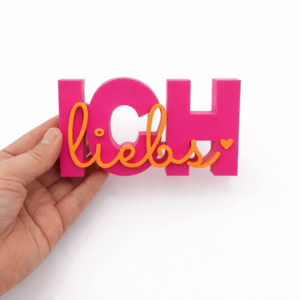 3D Drucker Schriftzug „Ich liebs“ – Pink - Orange Jeka - malmichbunt.de