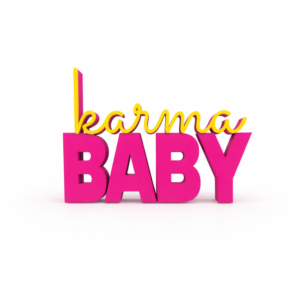 3D Drucker Schriftzug „Karma Baby“ – Pink-Gelb