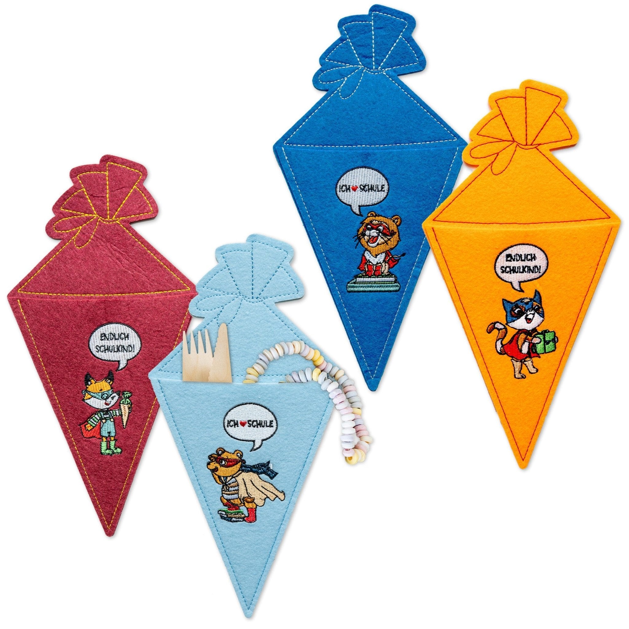 4 Filz - Taschen zur Einschulung Papierdrachen - malmichbunt.de