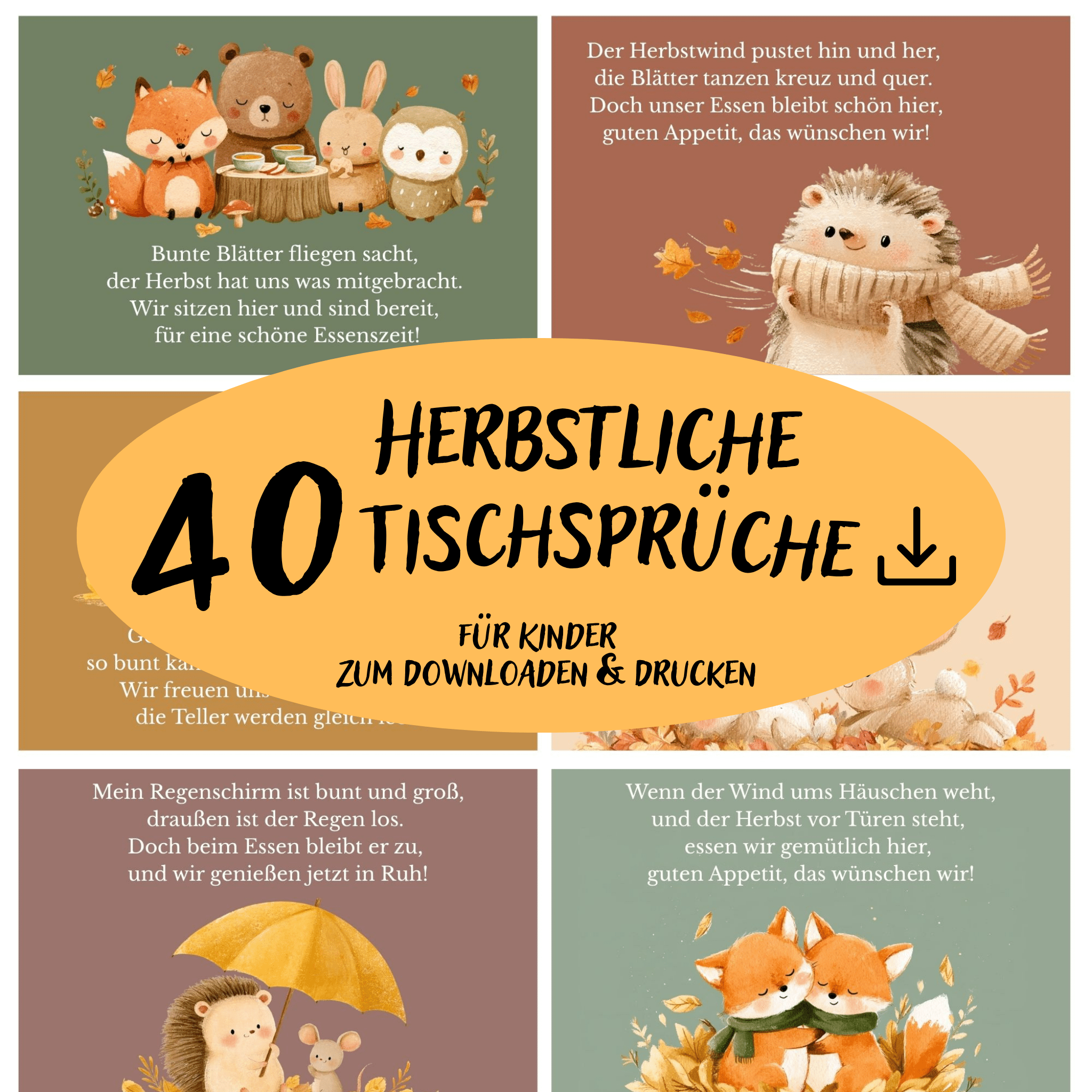 40 Tischsprüche für Kinder – Herbst - PDF zum Ausdrucken Jeka - malmichbunt.de