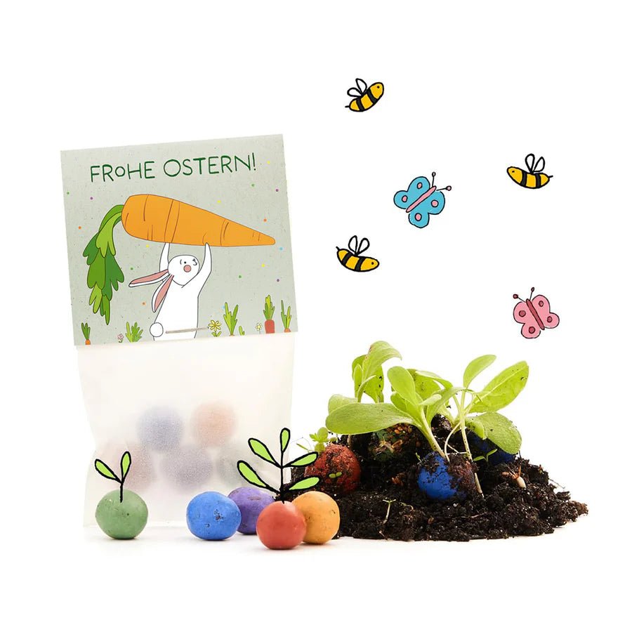 5 Blumenmurmeln im Tütchen – Hase mit Möhren Die Stadtgärtner - malmichbunt.de