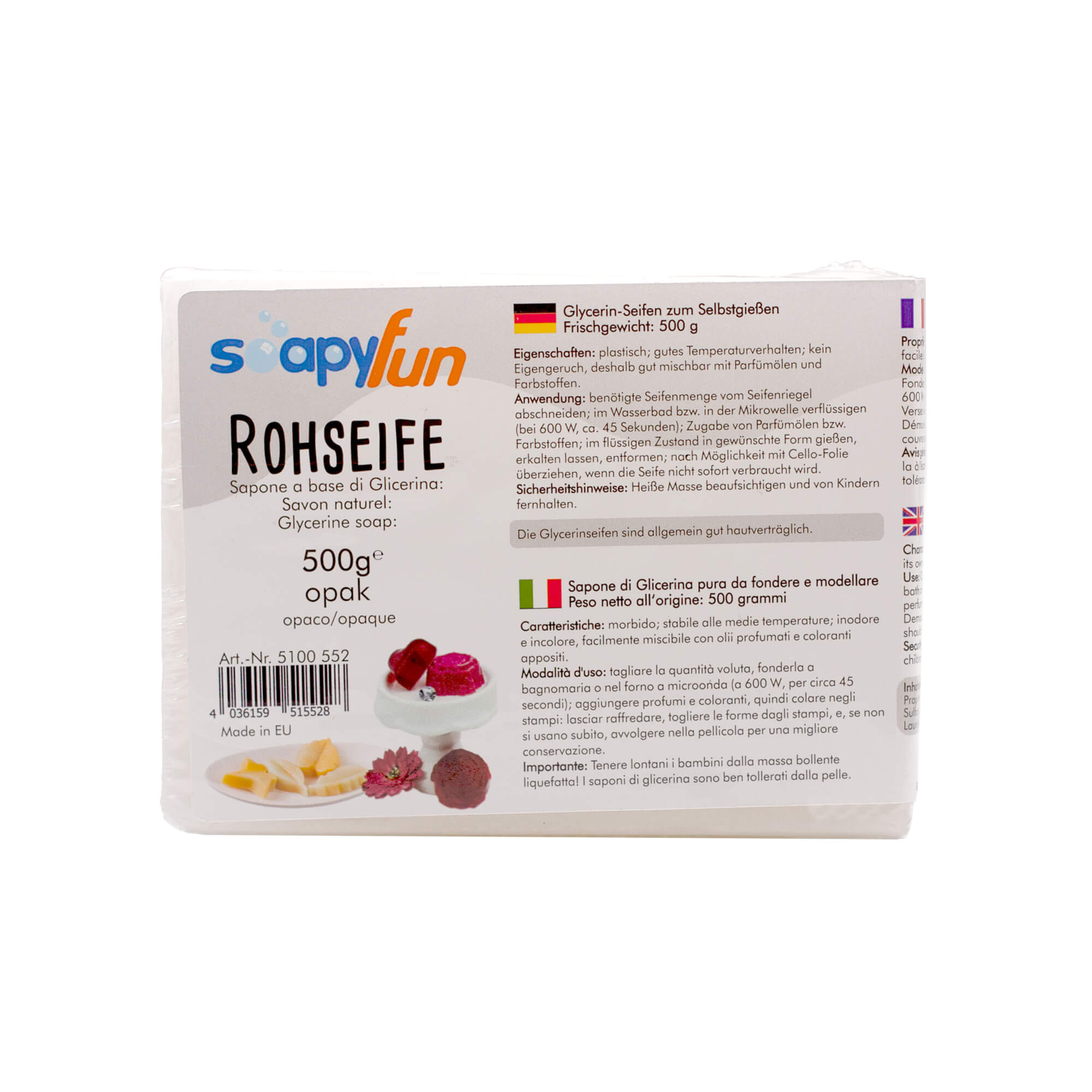 500g Rohseife zum Seifengießen Opak Hobby & Fun - malmichbunt.de