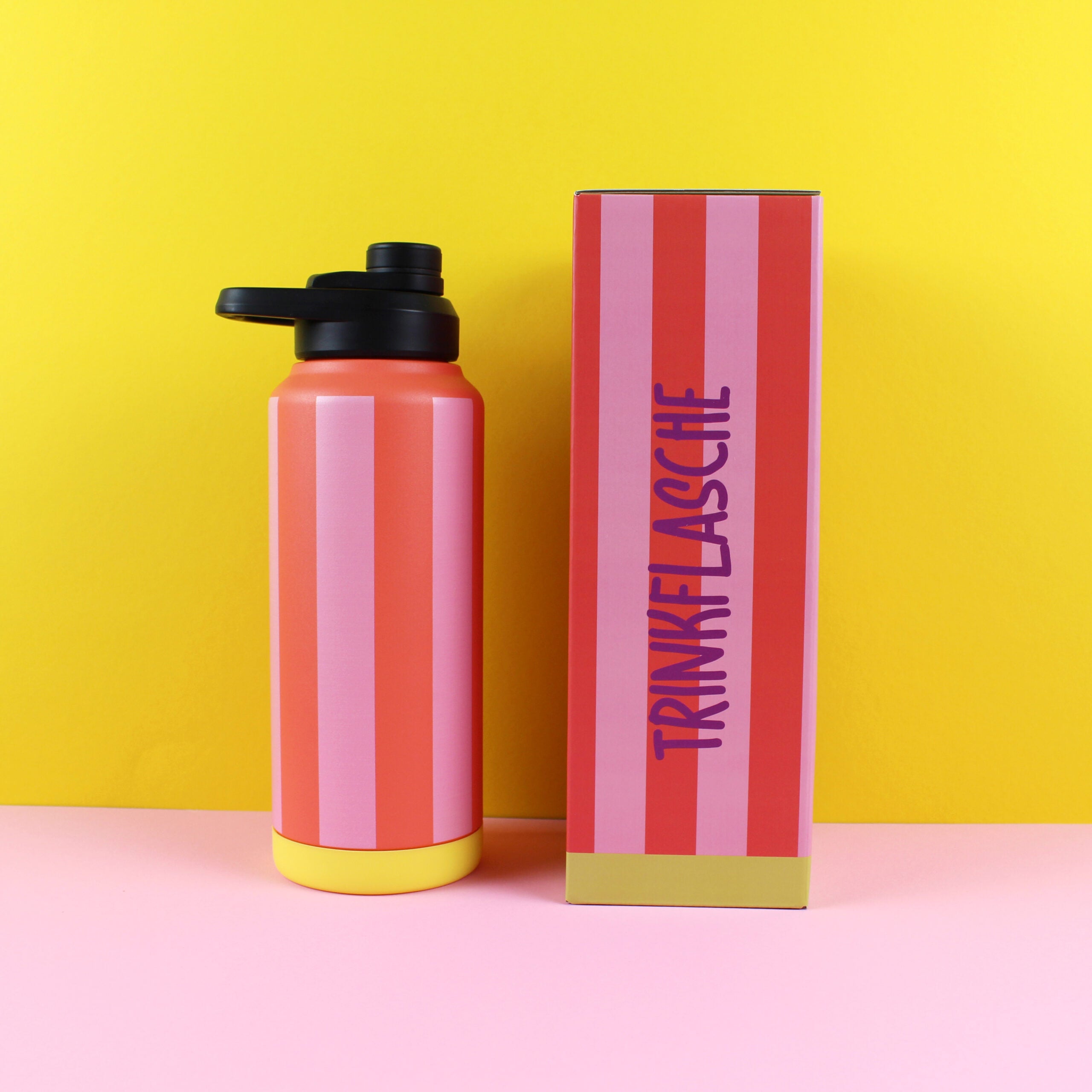 Trinkflasche Stripes, feuerrot/rosa/gelb, 1000ml