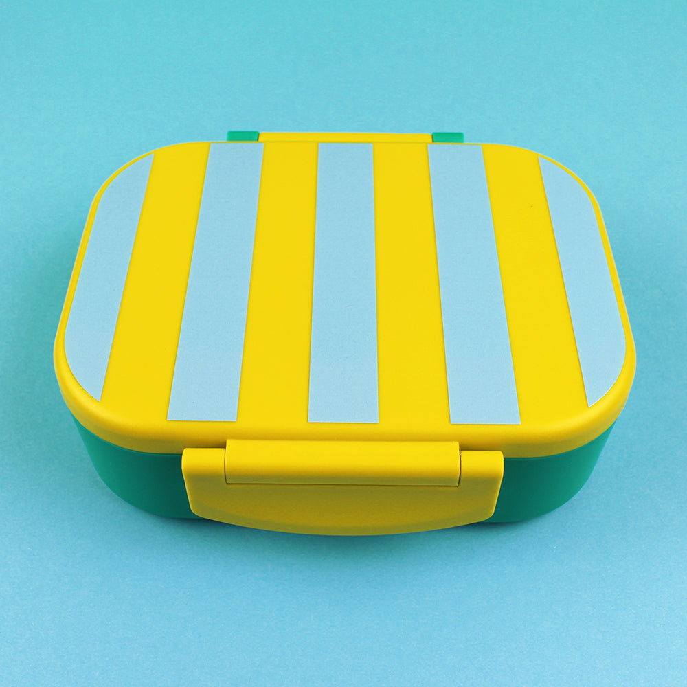Brotdose/Lunchbox - Stripes gelb/hellblau/grün inkl. Geschenkkarton