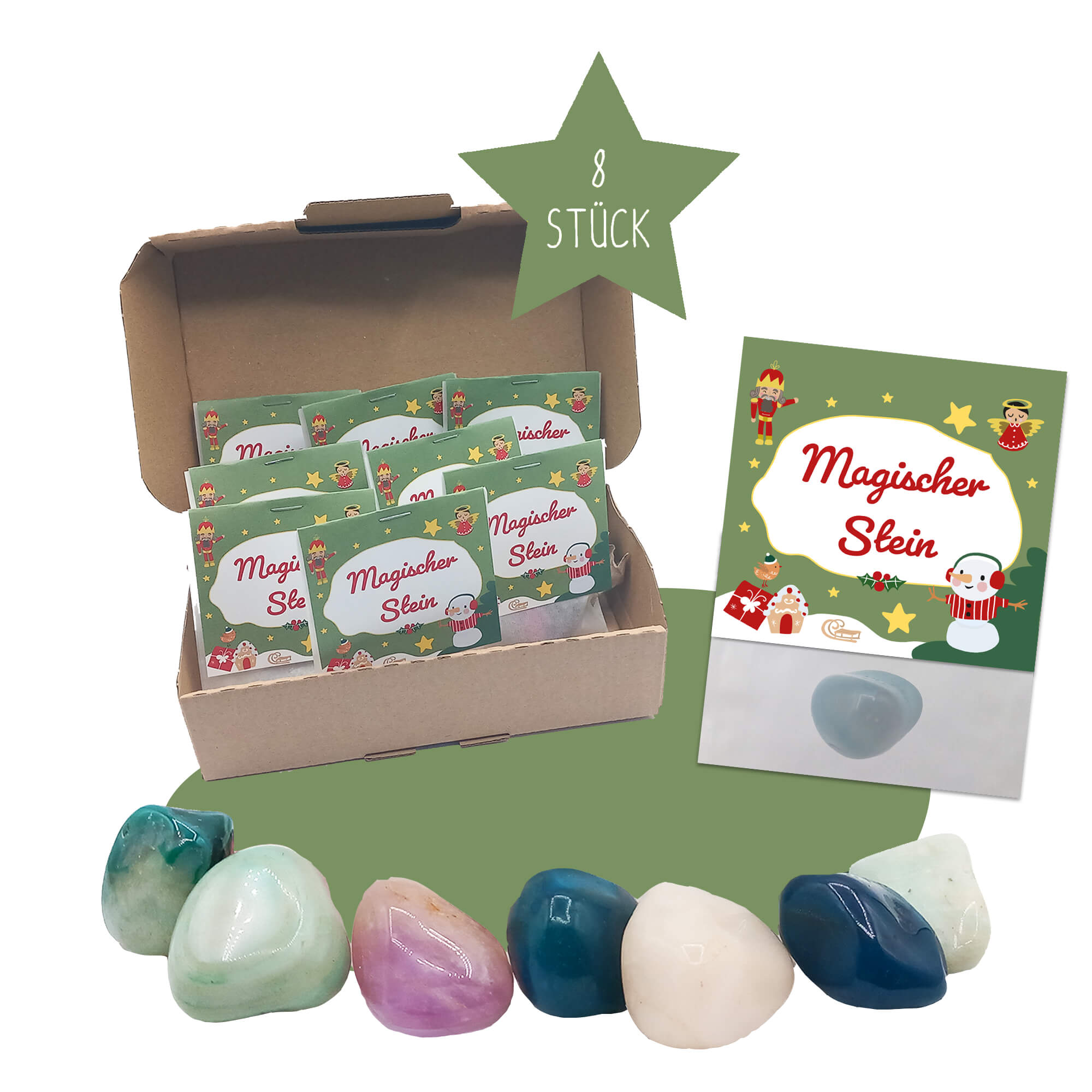 8er Set Glückssteine Weihnachten (Grün) Jeka - malmichbunt.de