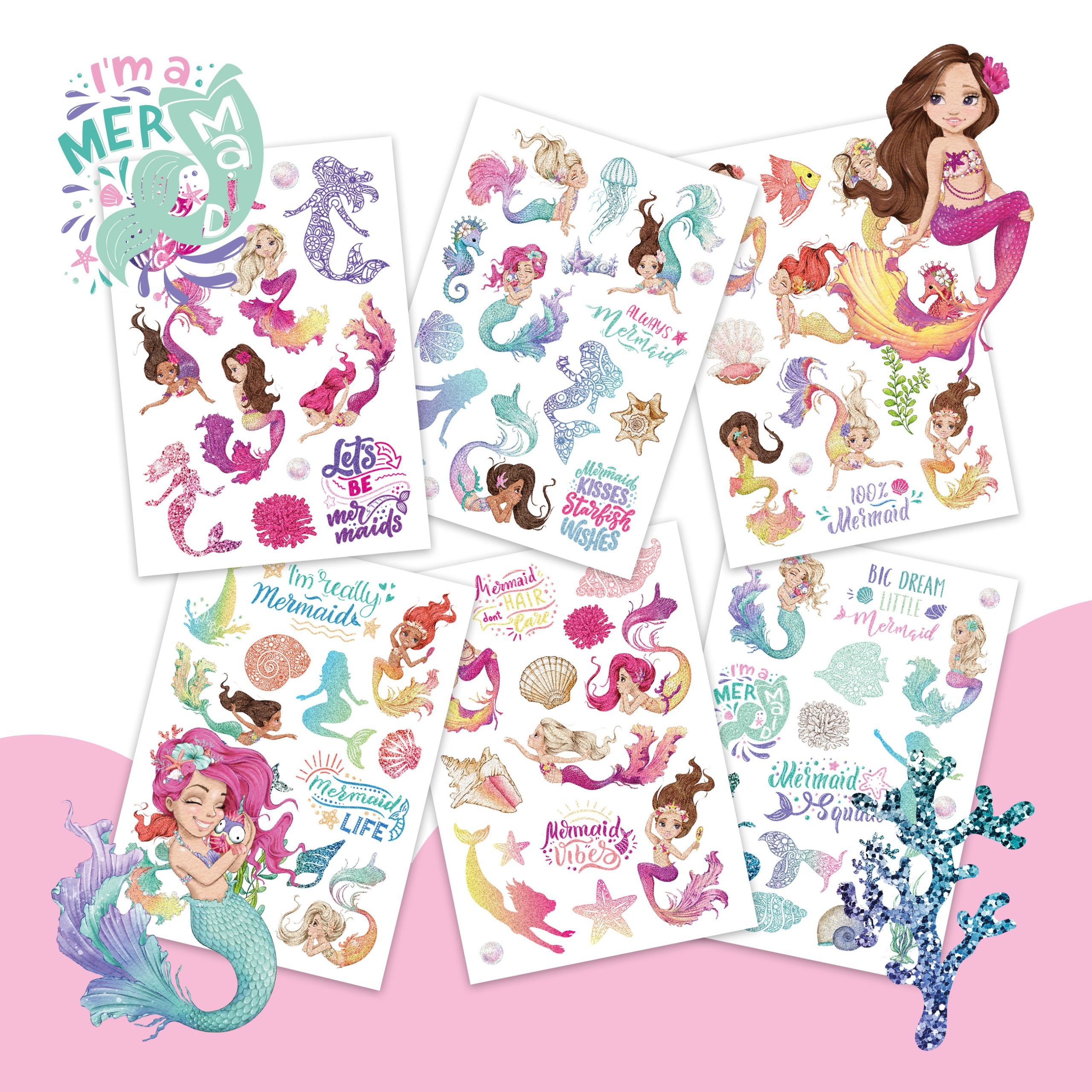 Papierdrachen Kindertattoo Metallic - Meerjungfrauen