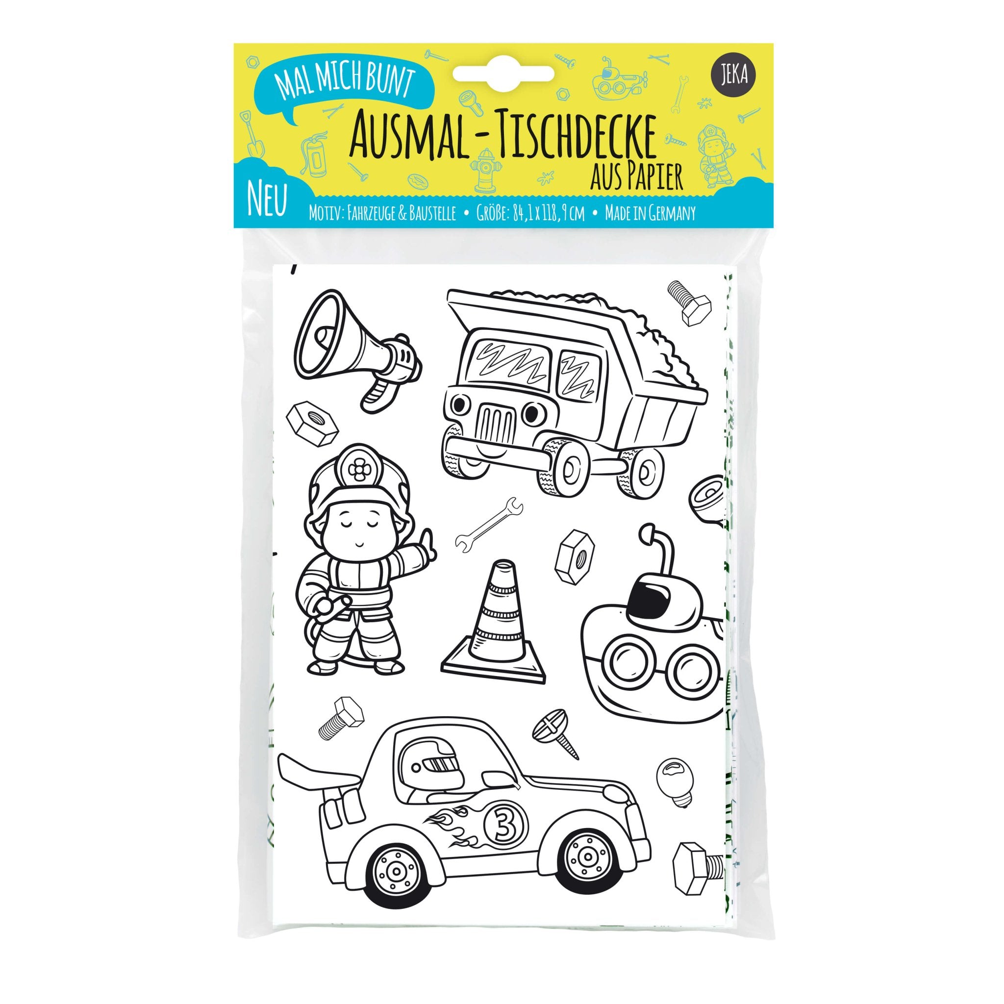Ausmal - Tischdecke aus Papier "Fahrzeuge & Baustelle" Jeka - malmichbunt.de