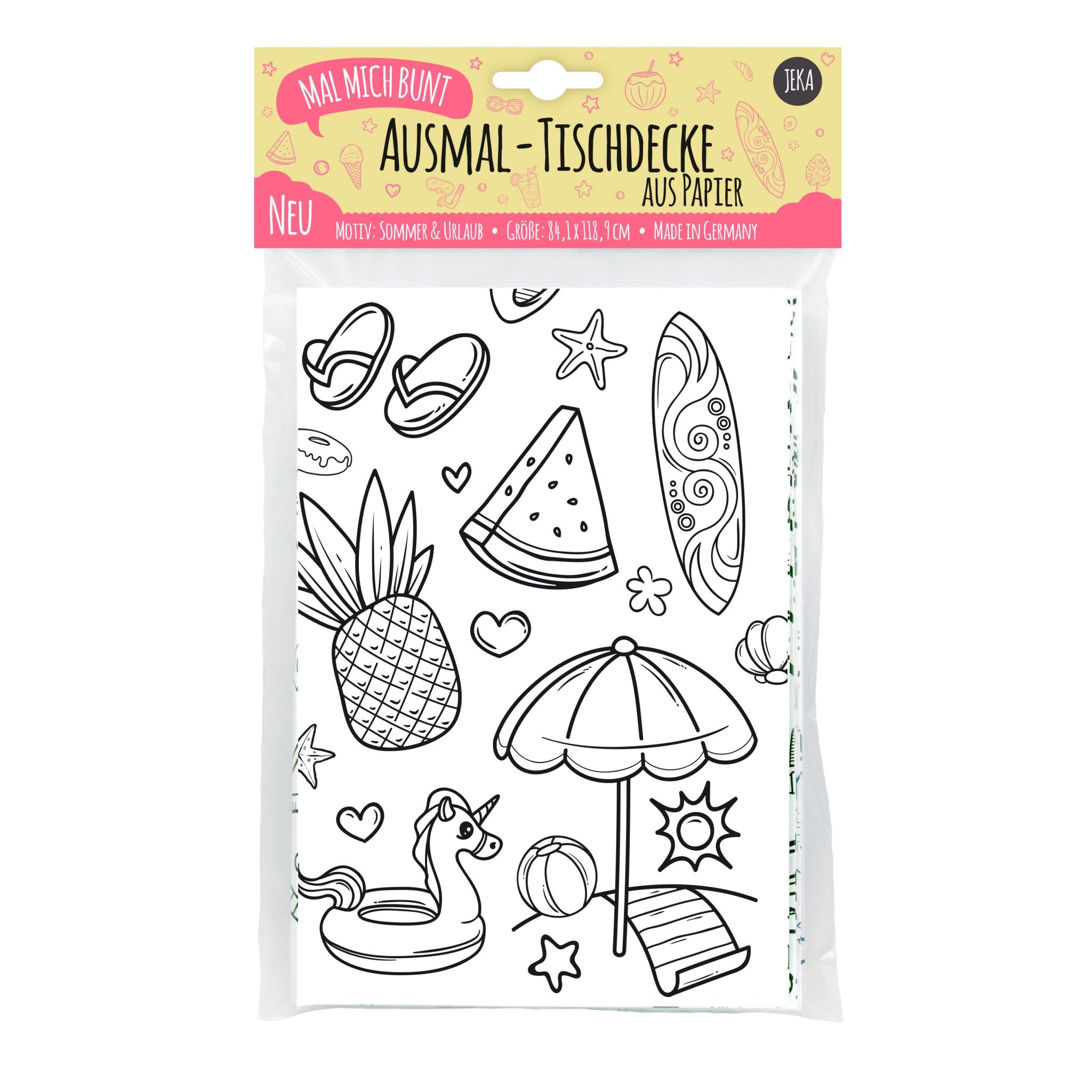 Ausmal - Tischdecke aus Papier "Sommer & Urlaub" Jeka - malmichbunt.de