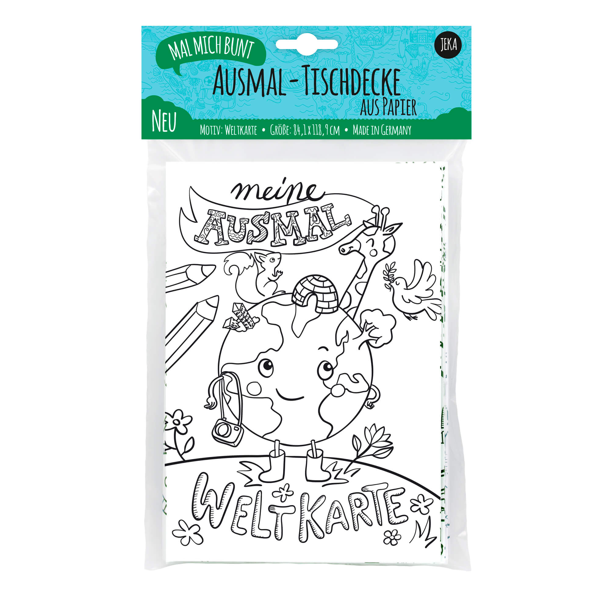 Ausmal - Tischdecke aus Papier Weltkarte Jeka - malmichbunt.de