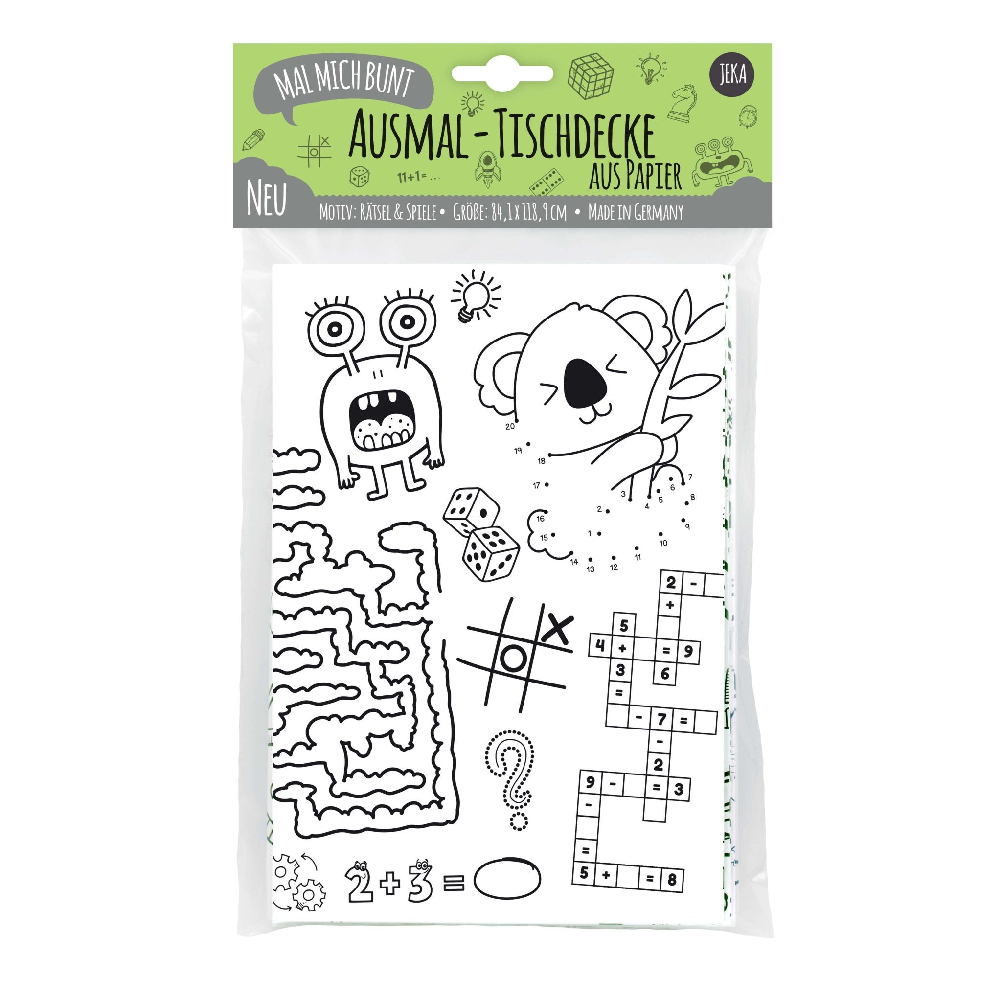 B - Ware Ausmal - Tischdecke "Rätsel & Spiele" Jeka - malmichbunt.de