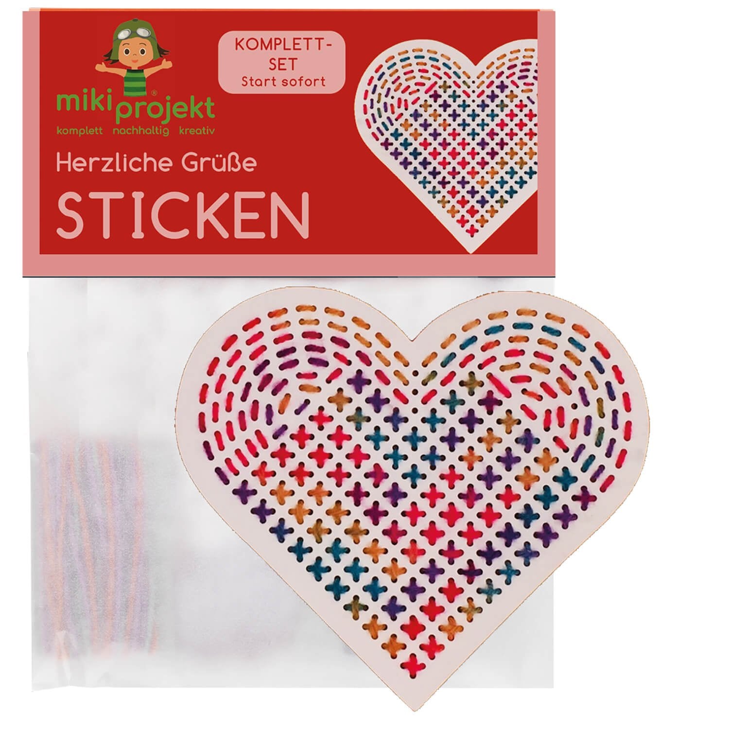 Bastelset Herz - Sticken für Kinder Mikiprojekt - malmichbunt.de