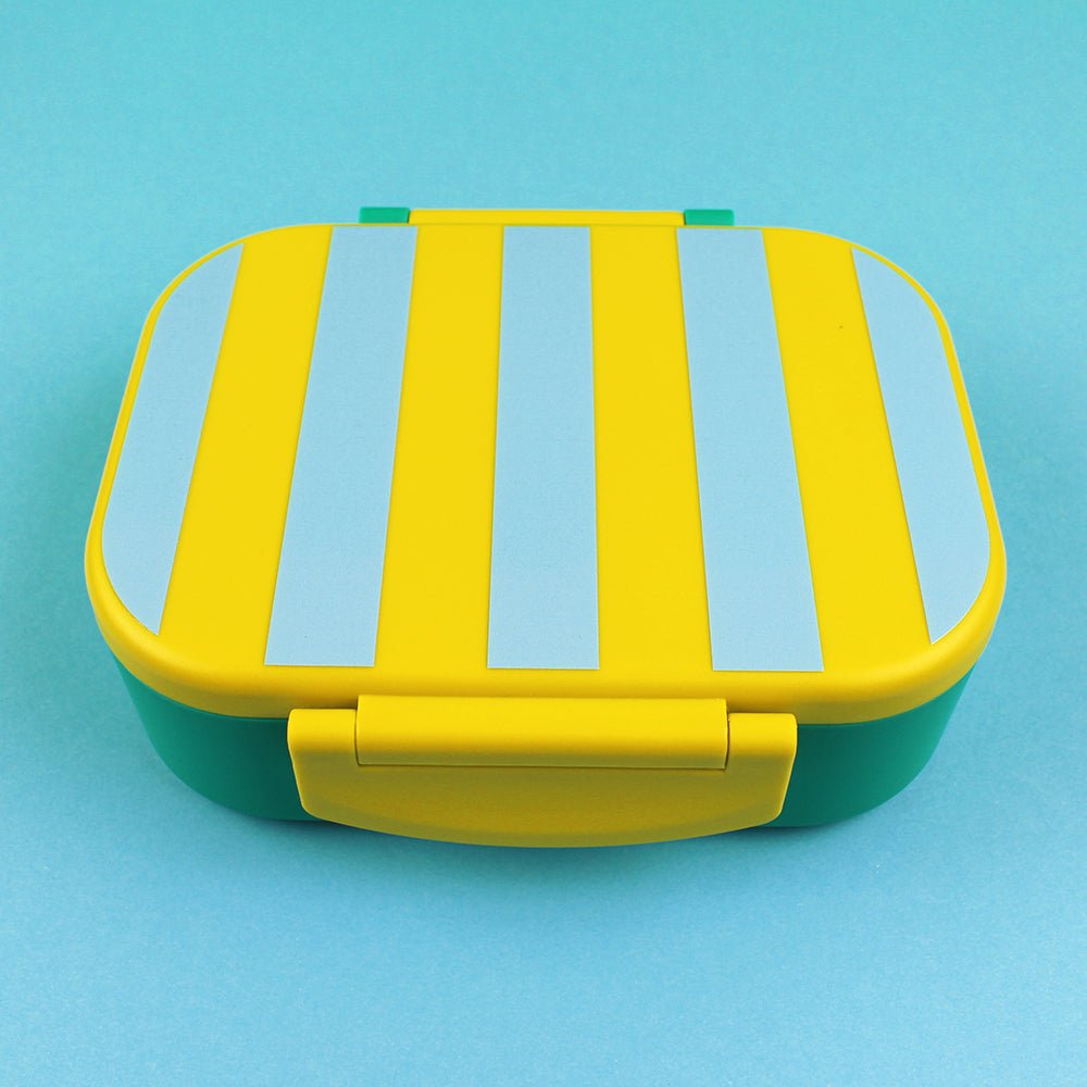 Brotdose/Lunchbox - Stripes gelb/hellblau/grün inkl. Geschenkkarton Ava & Yves - malmichbunt.de