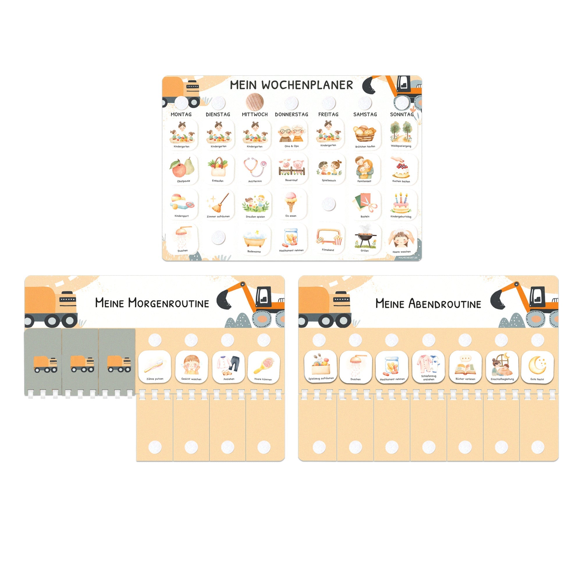 Bundle: Wochenplaner + Morgenroutine + Abendroutine - Bagger Jeka - malmichbunt.de