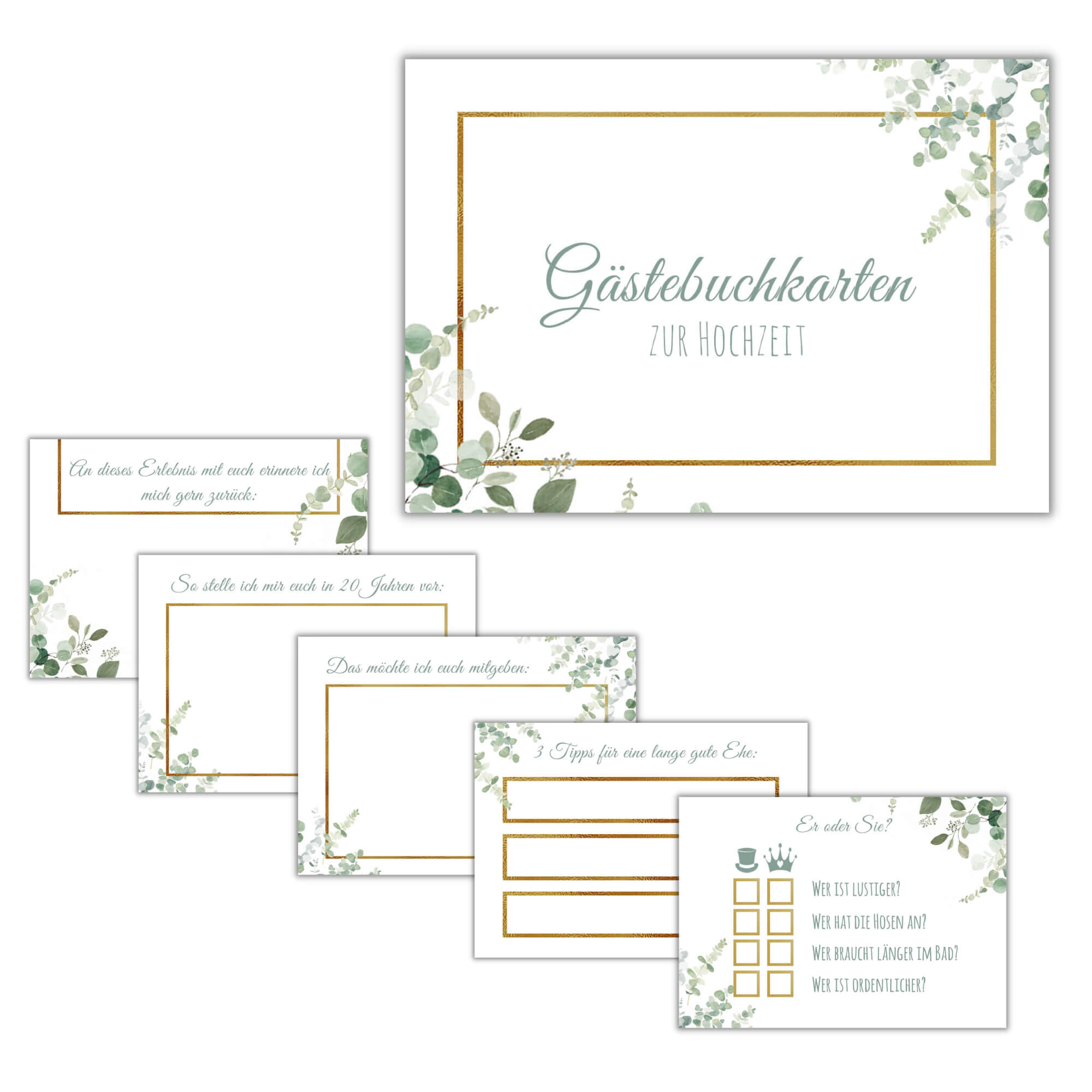 Gästebuchkarten - Design Grün - Gold Jeka - malmichbunt.de