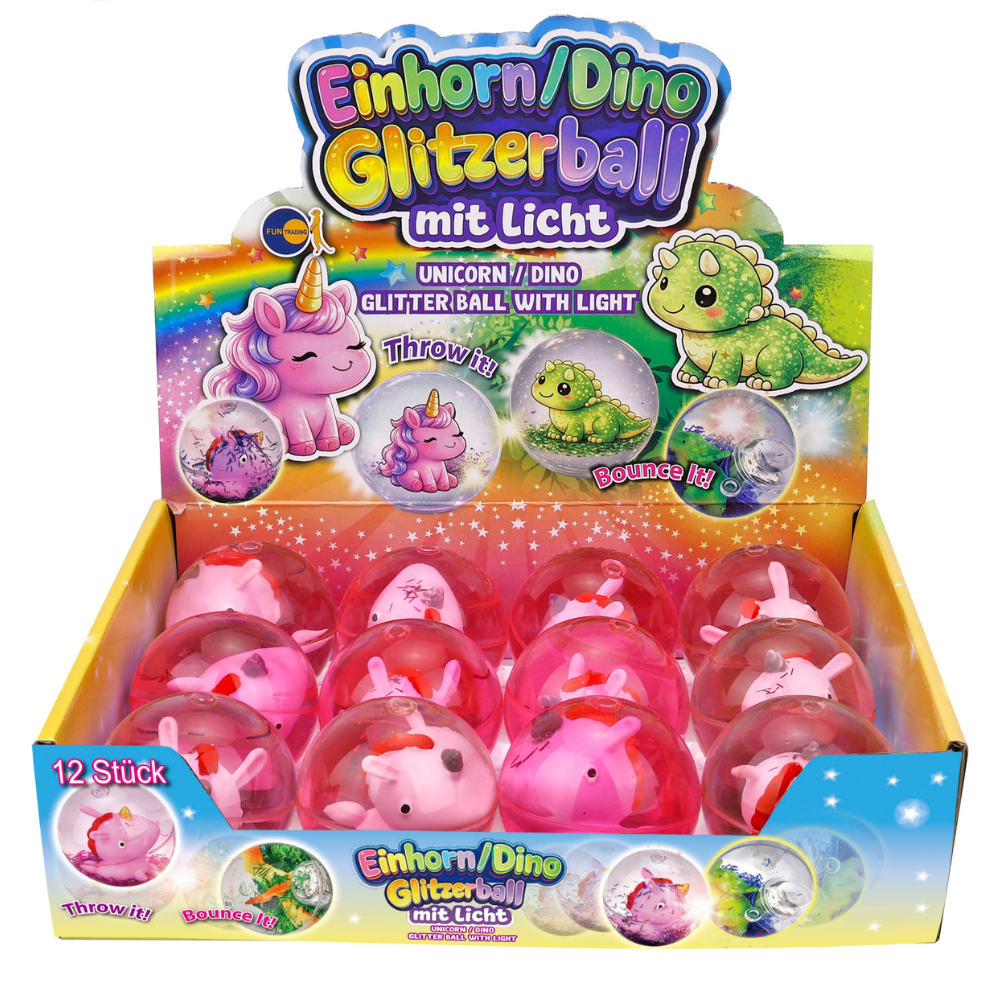 Glitzerball - Flummi mit Licht - Einhorn Funtrading - malmichbunt.de