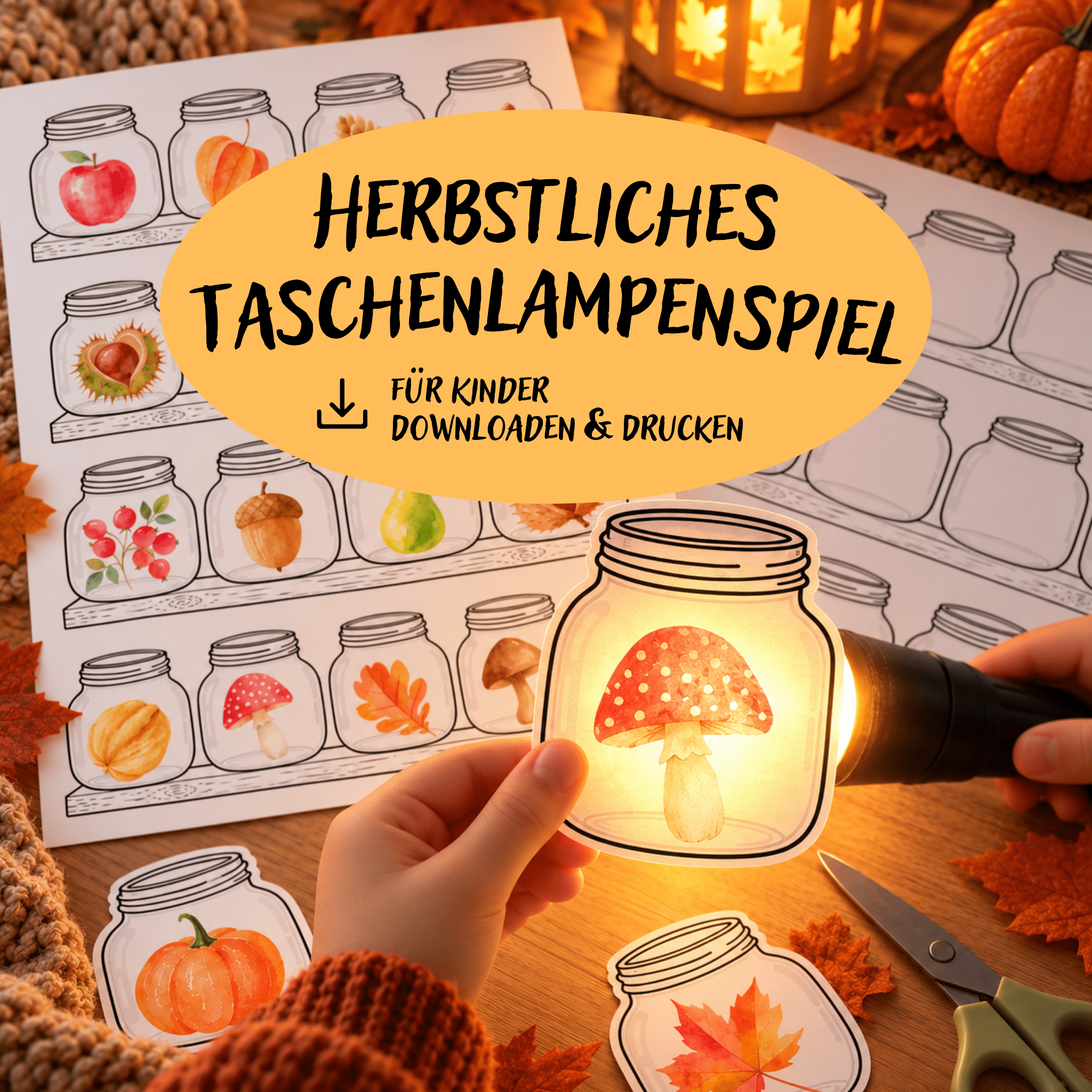 Herbst Taschenlampenspiel zum Ausdrucken Suchspiel - Basteln Herbst | PDF Jeka - malmichbunt.de