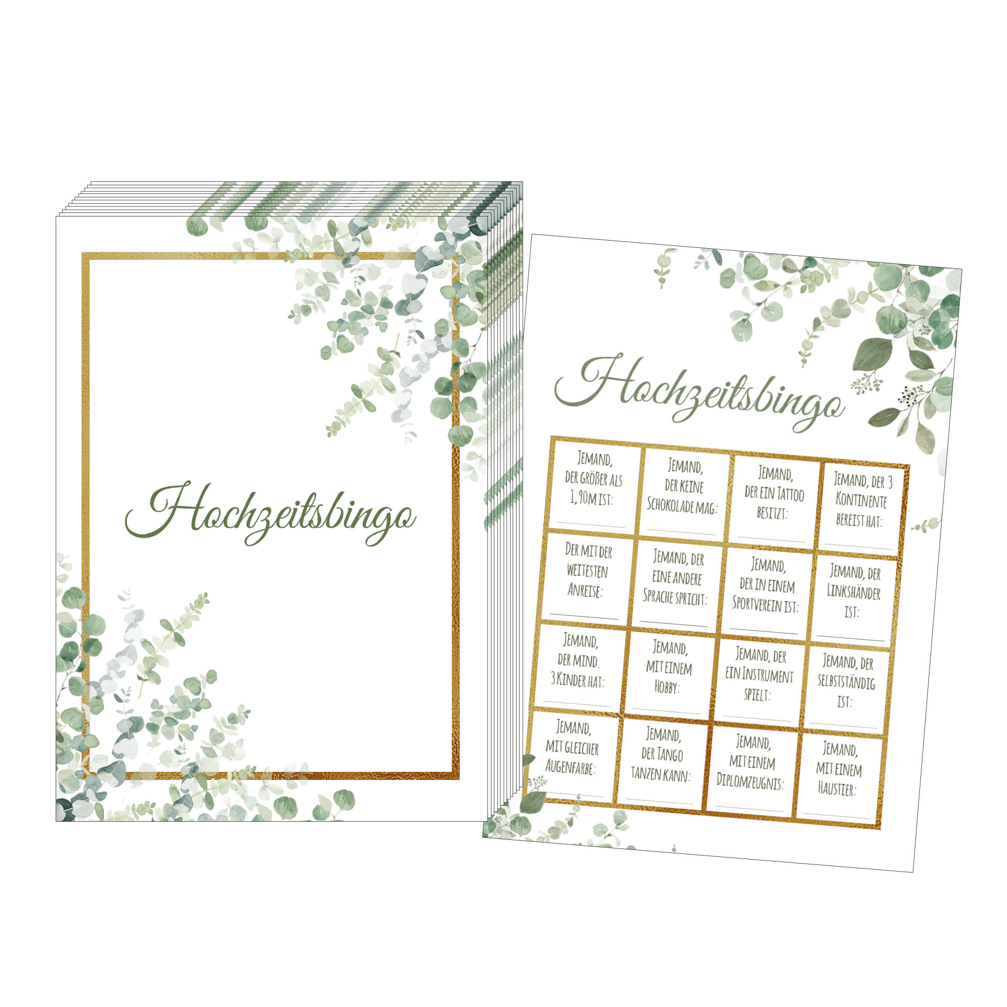 Hochzeitsbingo - Design Grün - Gold Jeka - malmichbunt.de