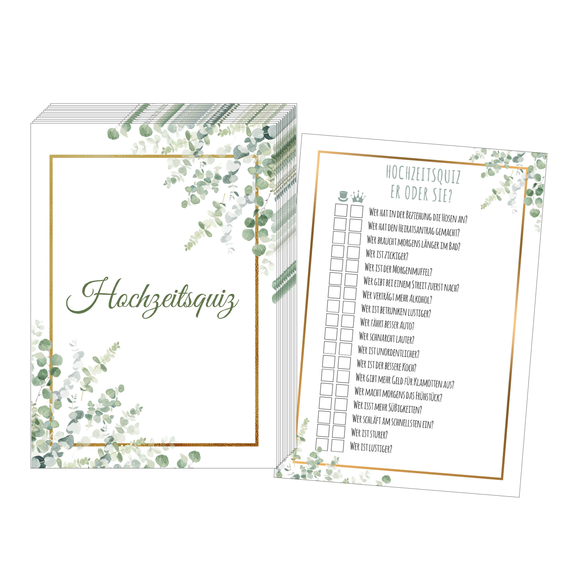 Hochzeitsquiz - Design Grün - Gold Jeka - malmichbunt.de