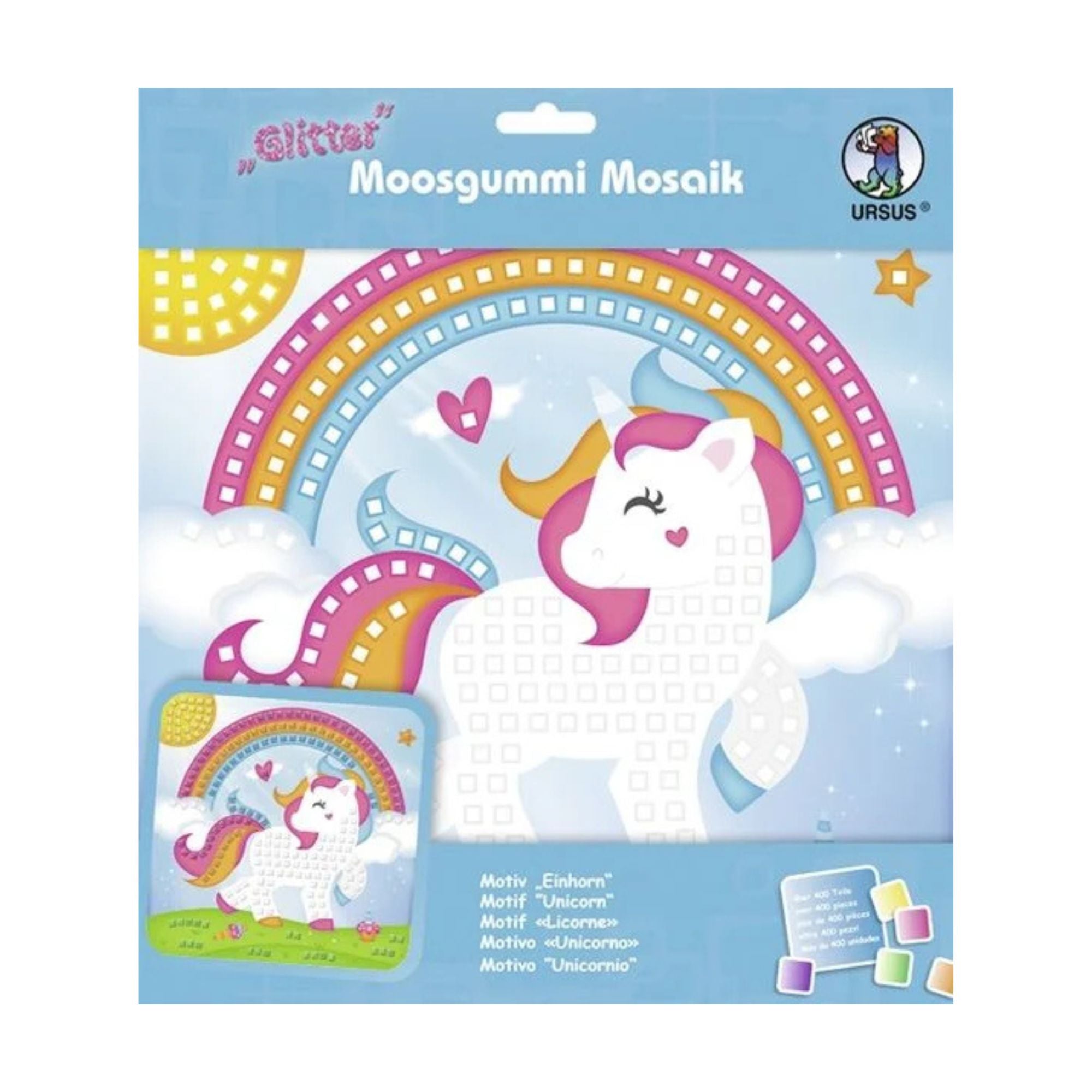 Moosgummi - Mosaik "Glitter Einhorn" Ursus - malmichbunt.de