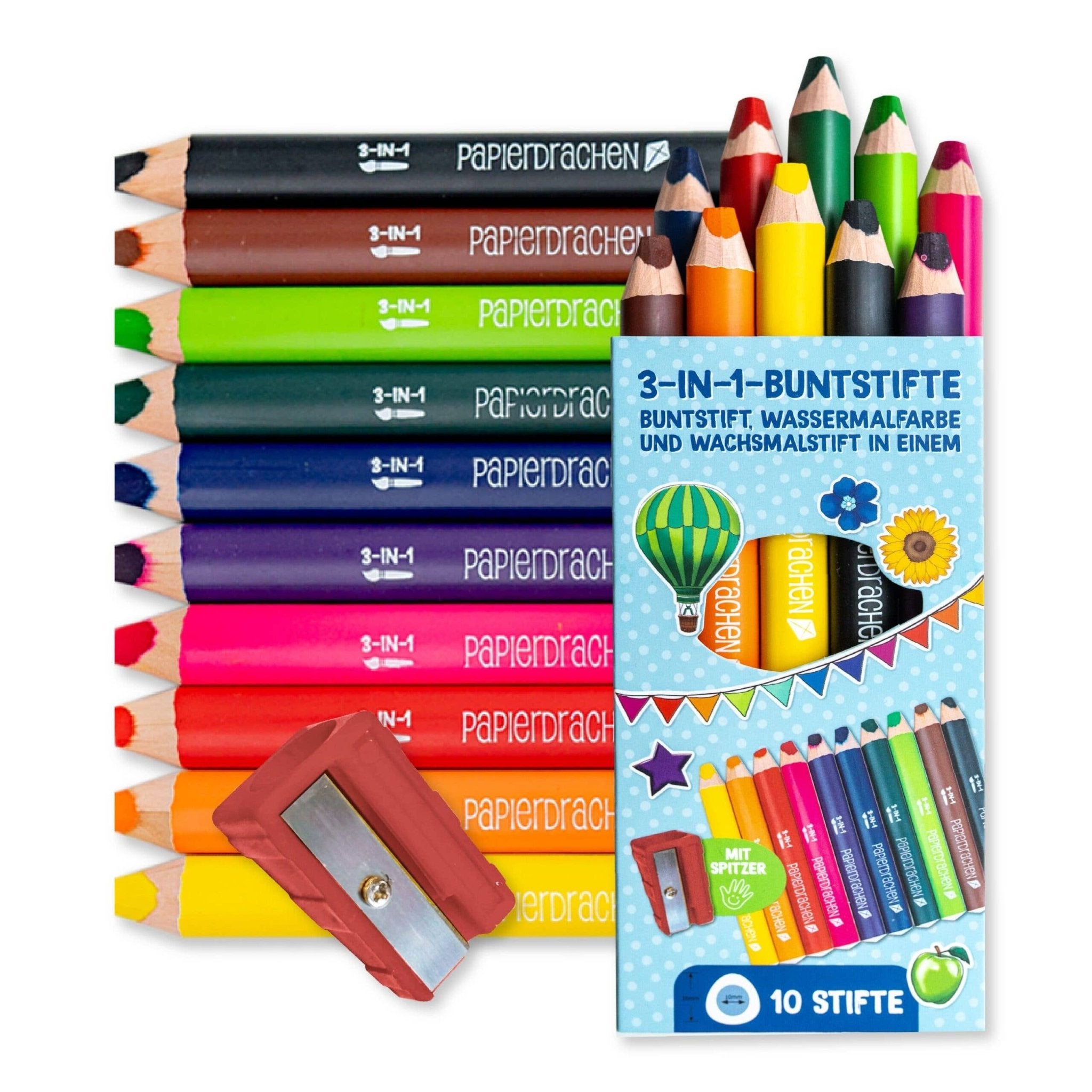 Papierdrachen 3in1 Buntstifte mit Anspitzer Papierdrachen - malmichbunt.de
