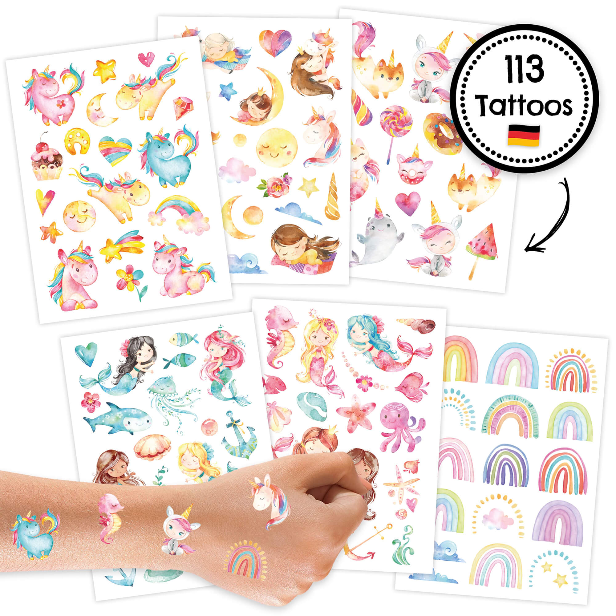 Papierdrachen Kindertattoo Einhorn und Meerjungfrau Papierdrachen - malmichbunt.de