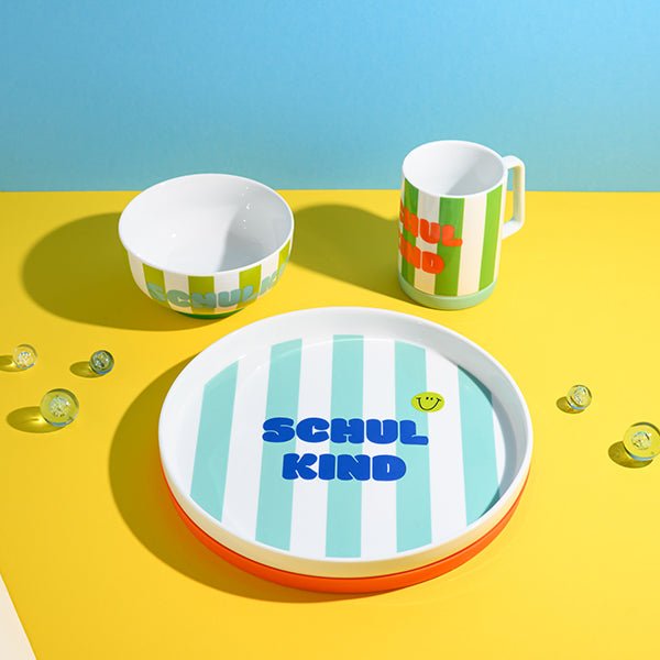 Porzellan-Set Schulkind Streifen, türkis und grün Ava & Yves - malmichbunt.de