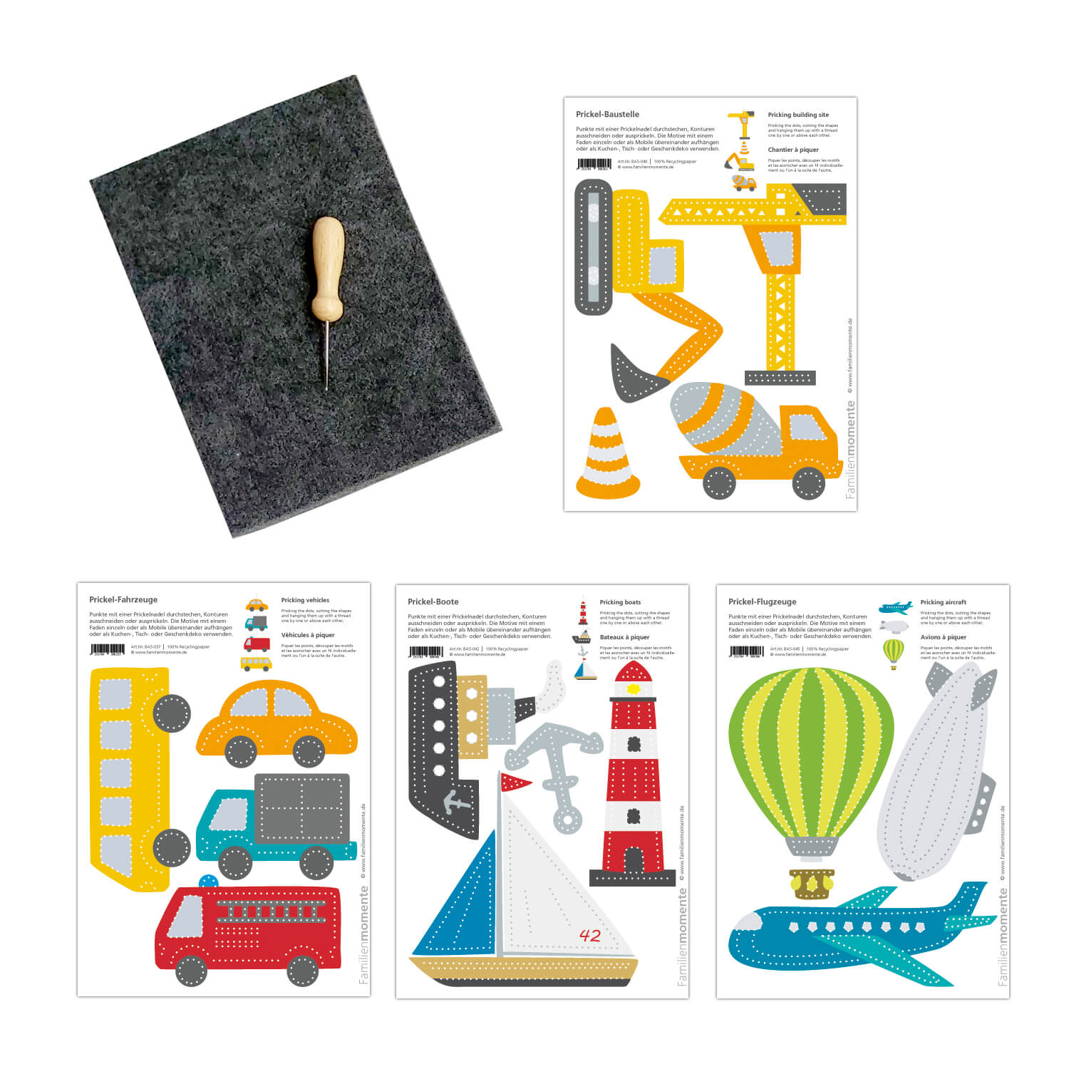 Prickeln für Kinder - Prickelset Land/Wasser/Luft Familienmomente - malmichbunt.de