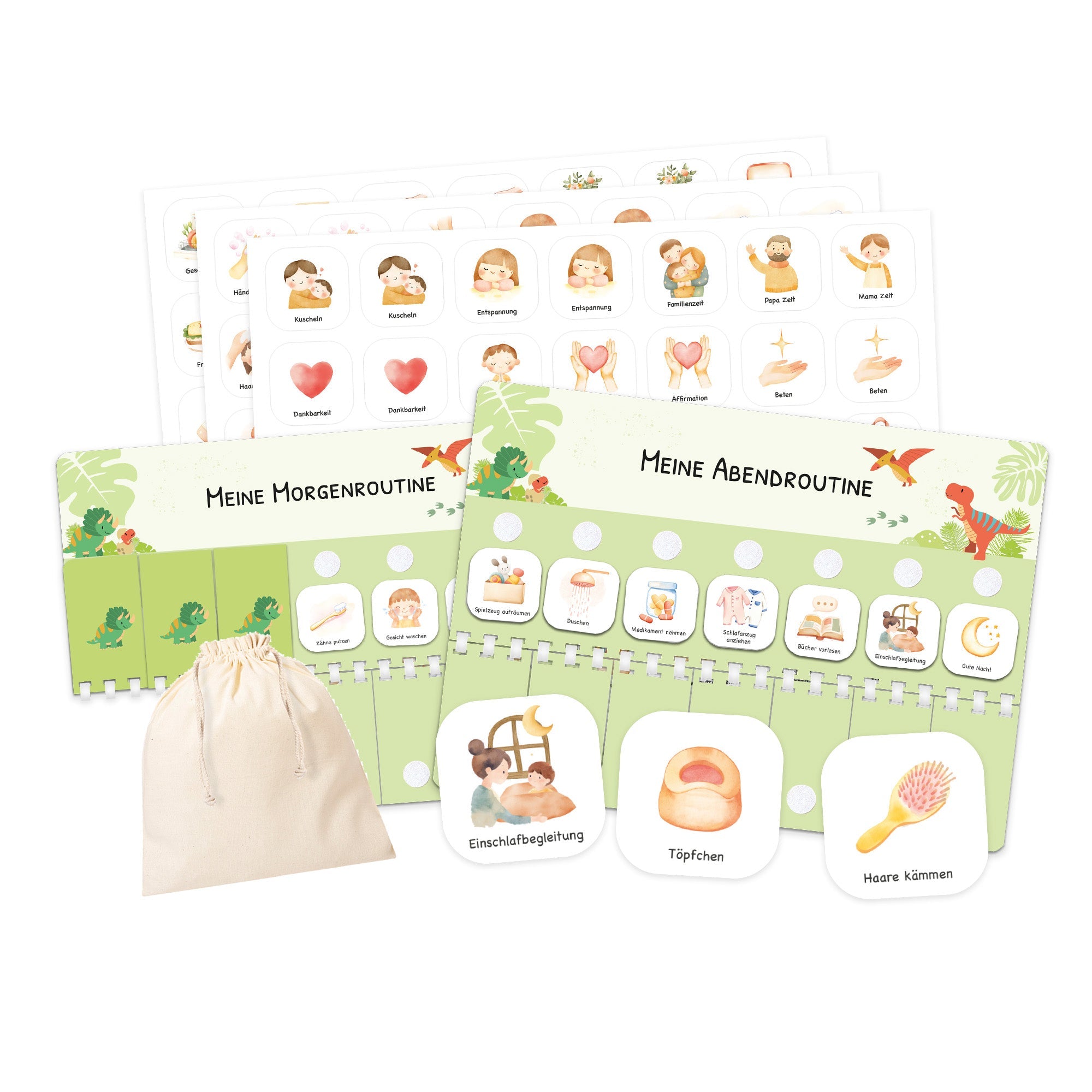 Routineplaner (Morgen & Abend) inkl. 105 Routinekärtchen - Dino Jeka - malmichbunt.de