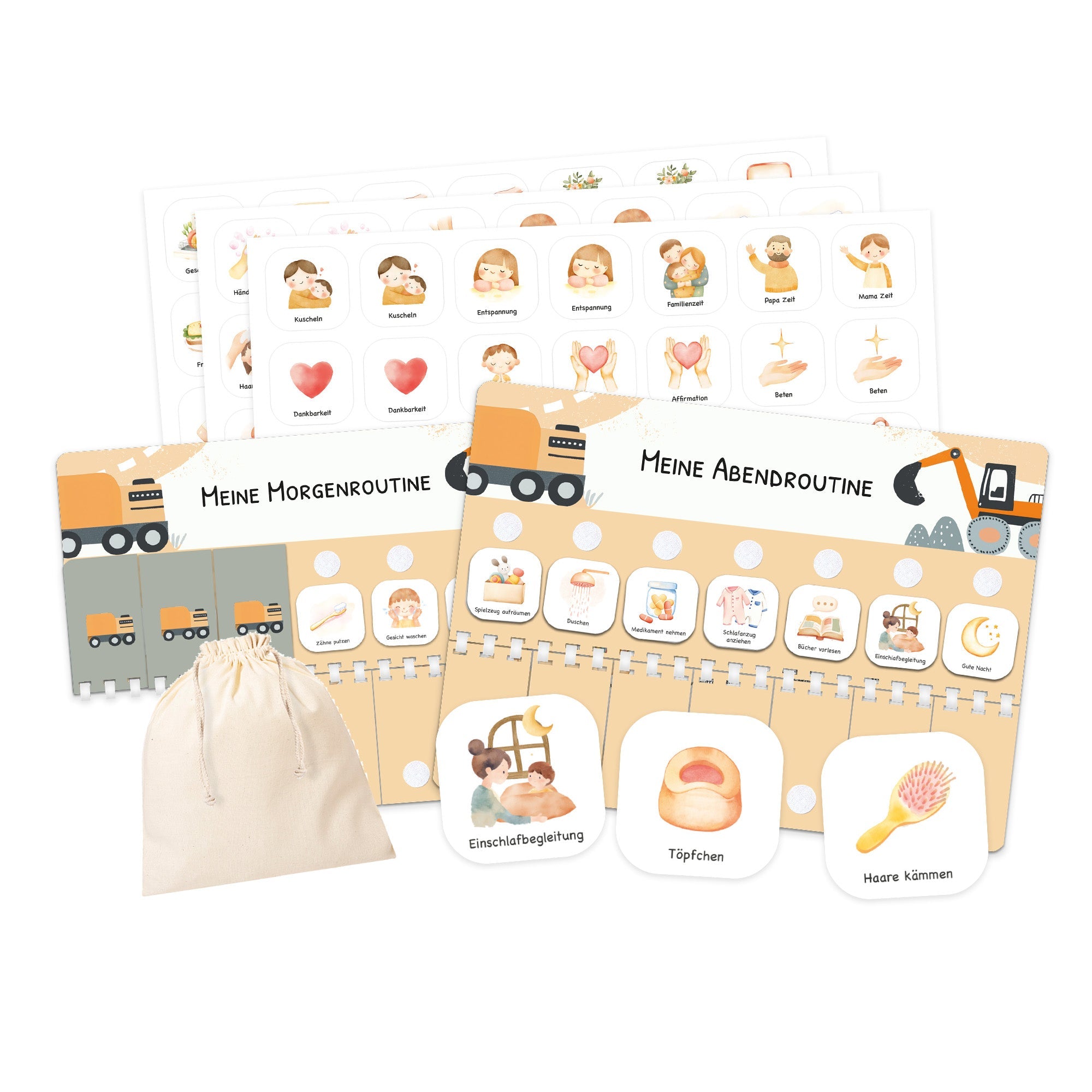 Routineplaner (Morgen & Abendroutine) Kinder inkl. 350 Routinekärtchen - Bagger Jeka - malmichbunt.de