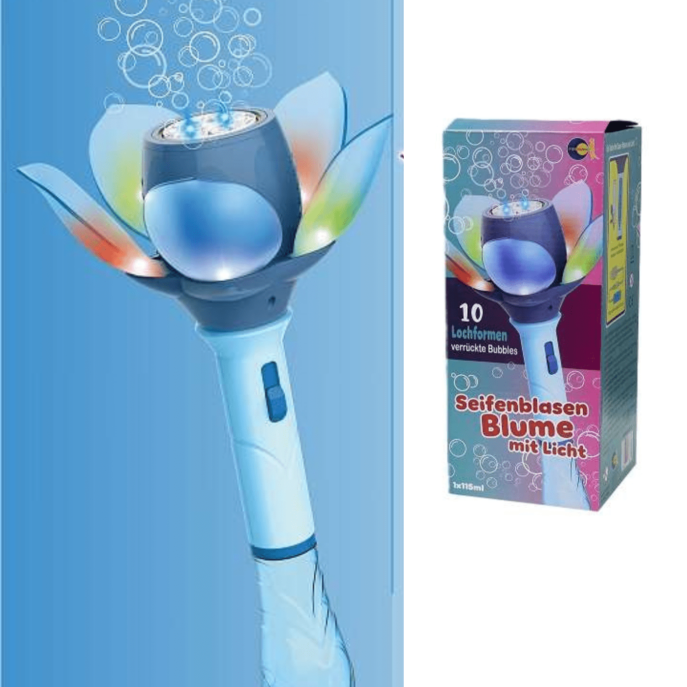 Seifenblasen Blume mit Licht – blau Funtrading - malmichbunt.de