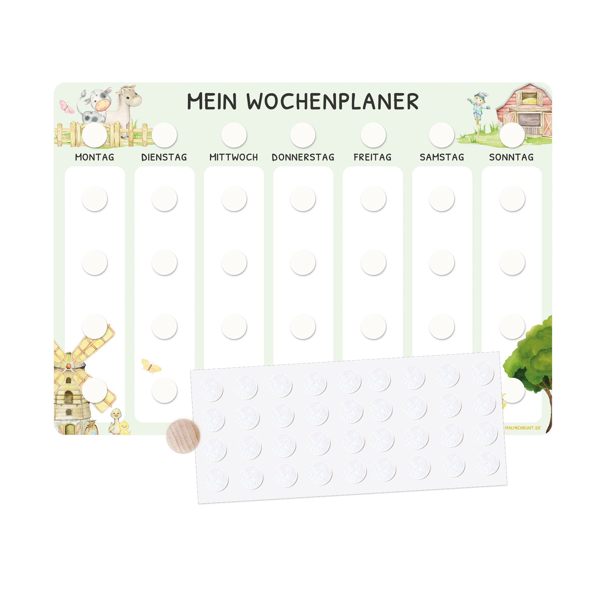 Wochenplaner Kinder Einzeln ohne Kärtchen - Motiv Bauernhof Jeka - malmichbunt.de