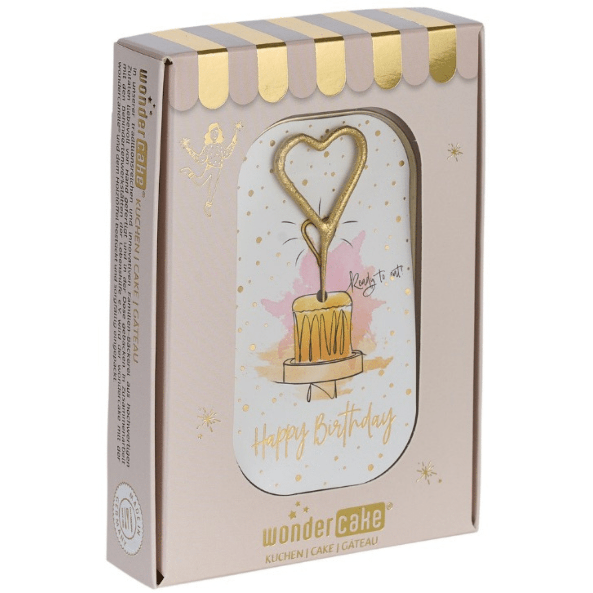Wondercake Deluxe Happy Birthday, Weiß/Rosa/Gold Wondercandle - malmichbunt.de