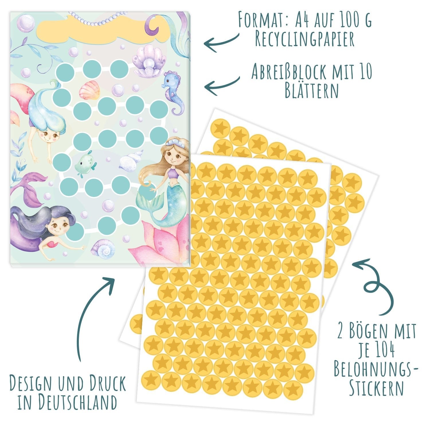 10 Belohnungstafeln für Kinder - Motiv Meerjungfrau Jeka - malmichbunt.de