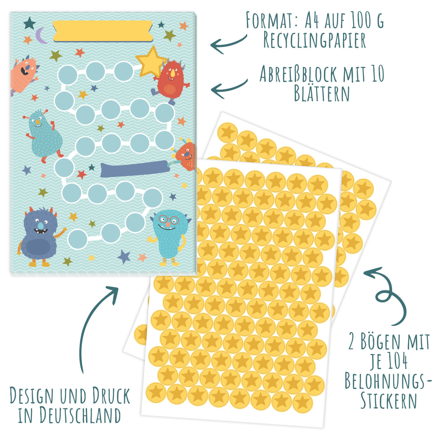 10 Belohnungstafeln für Kinder - Motiv Monster Jeka - malmichbunt.de