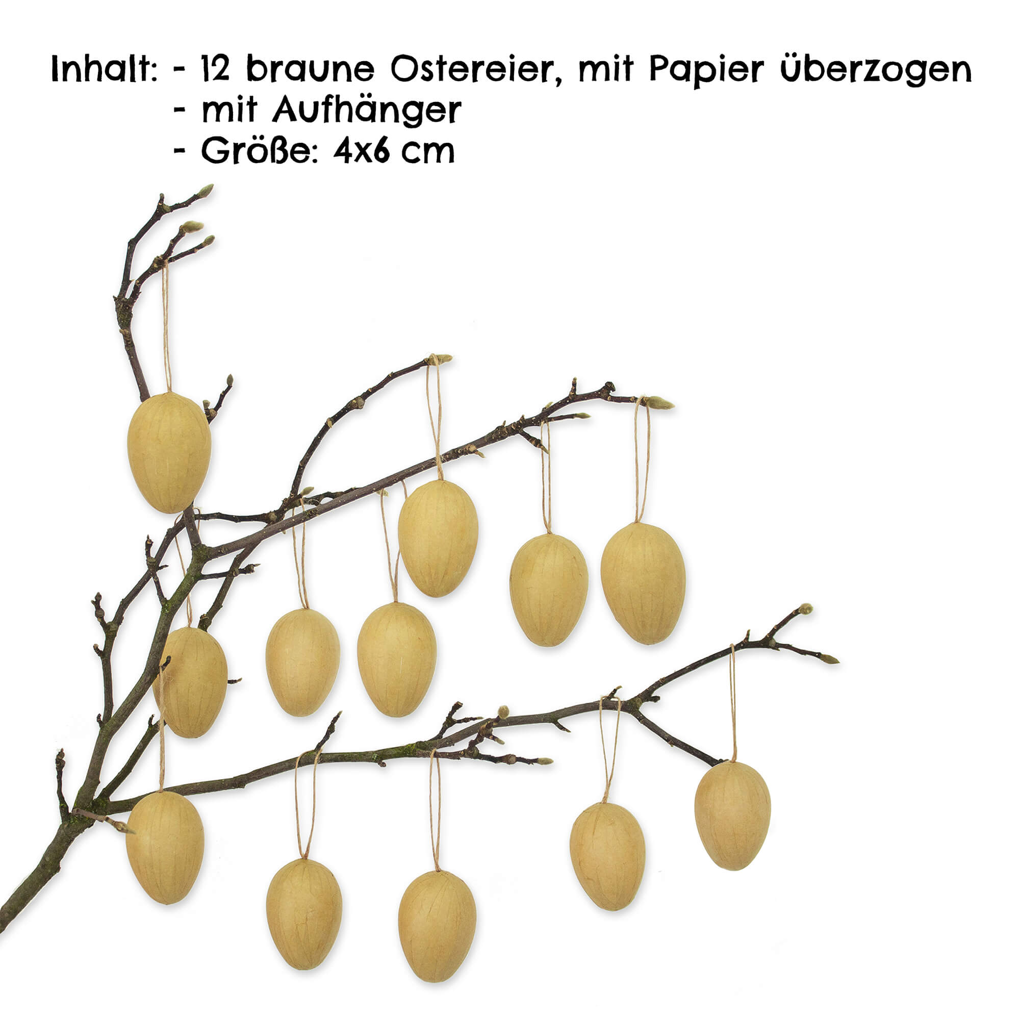 12 Ostereier zum Bemalen - Pappmaché braun Papierdrachen - malmichbunt.de