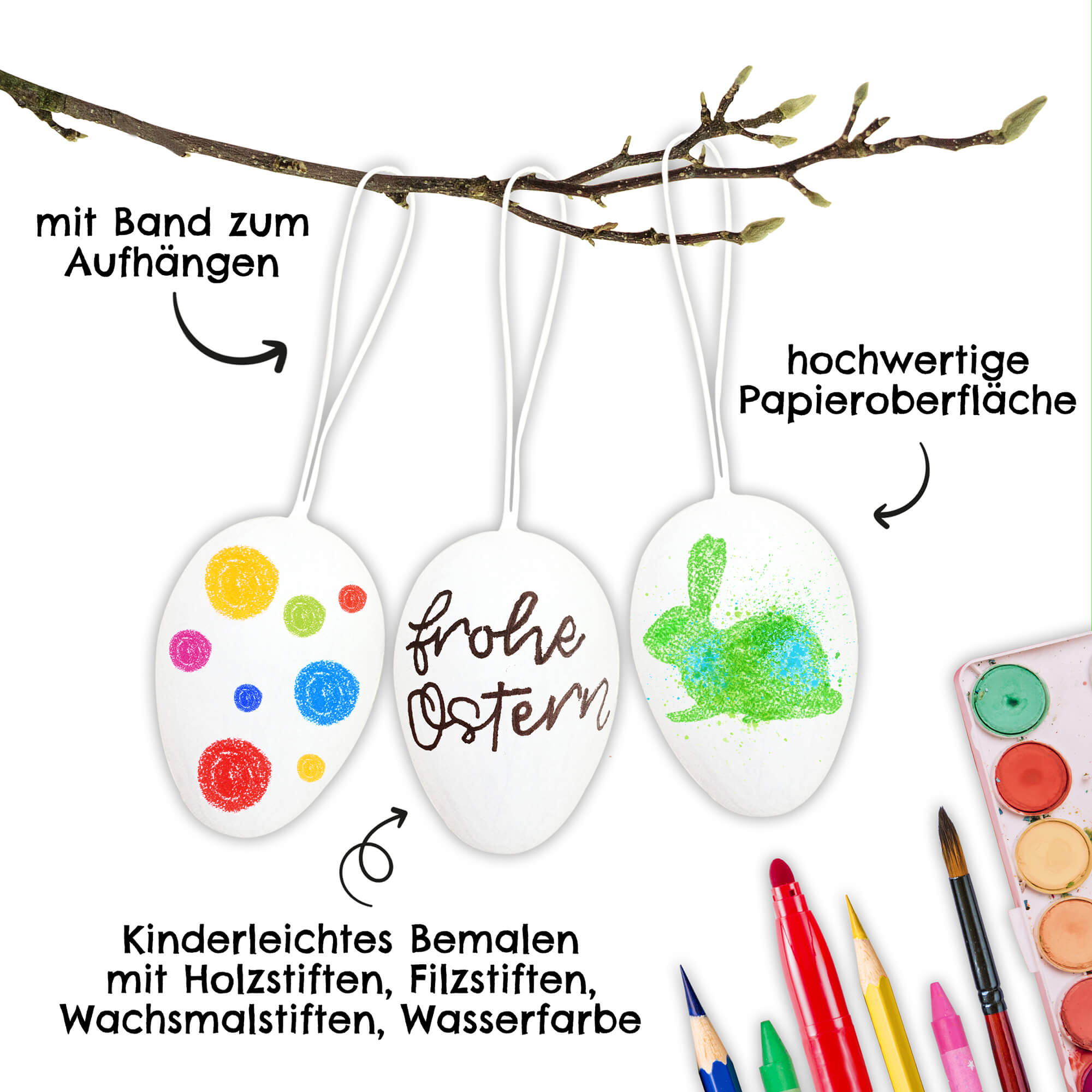 12 Ostereier zum Bemalen - Pappmaché weiß Papierdrachen - malmichbunt.de
