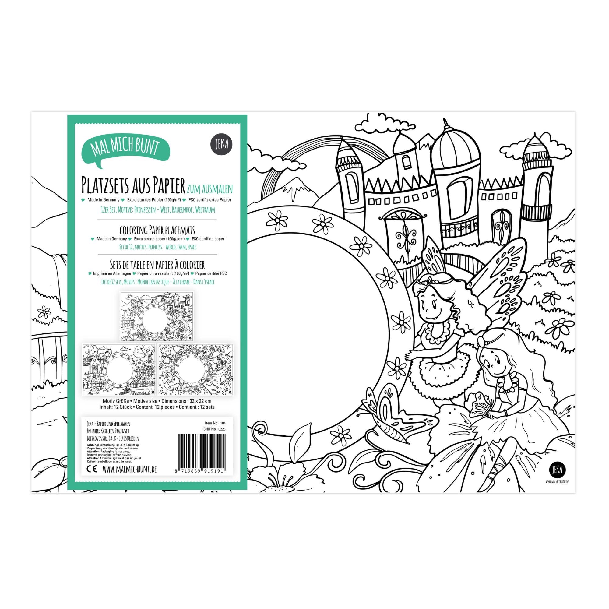 12 Platzset Kinder zum Ausmalen Motiv - Mix I Jeka - malmichbunt.de