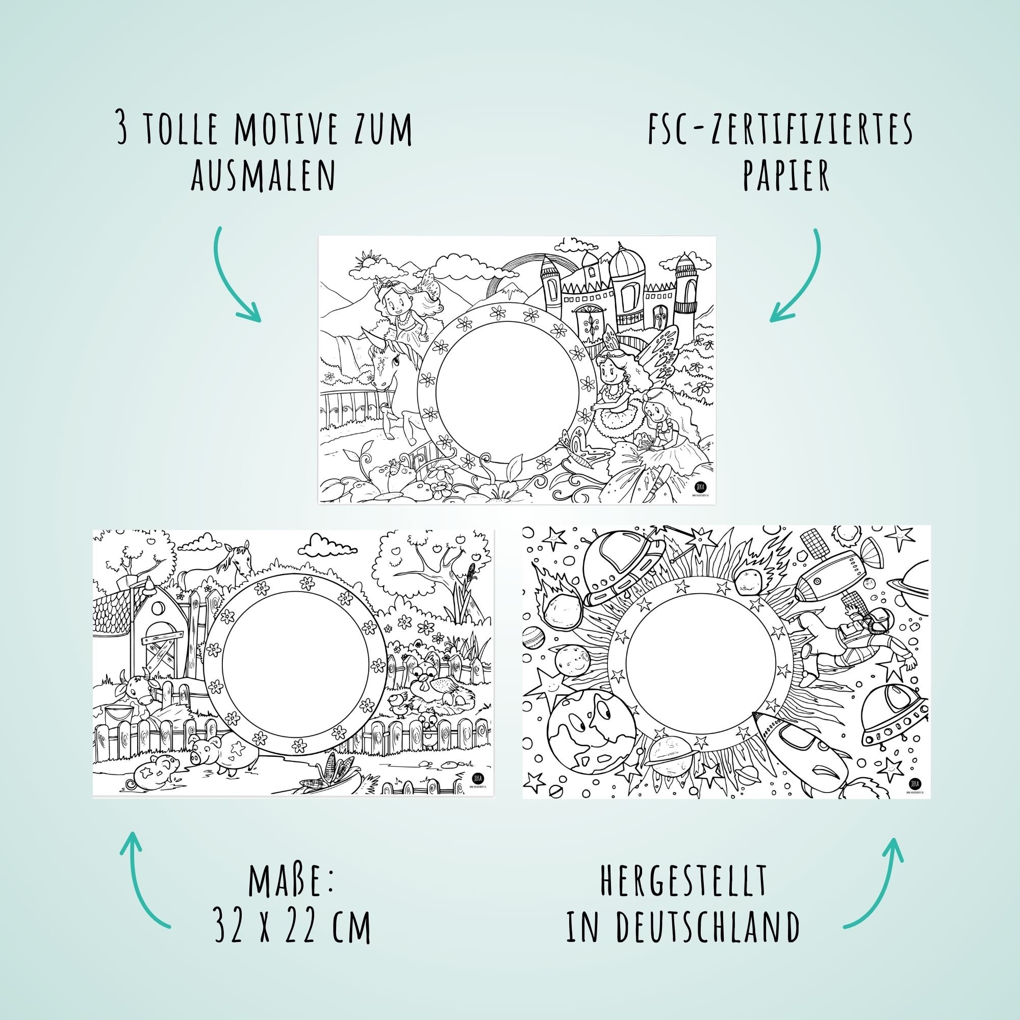 12 Platzset Kinder zum Ausmalen Motiv - Mix I Jeka - malmichbunt.de
