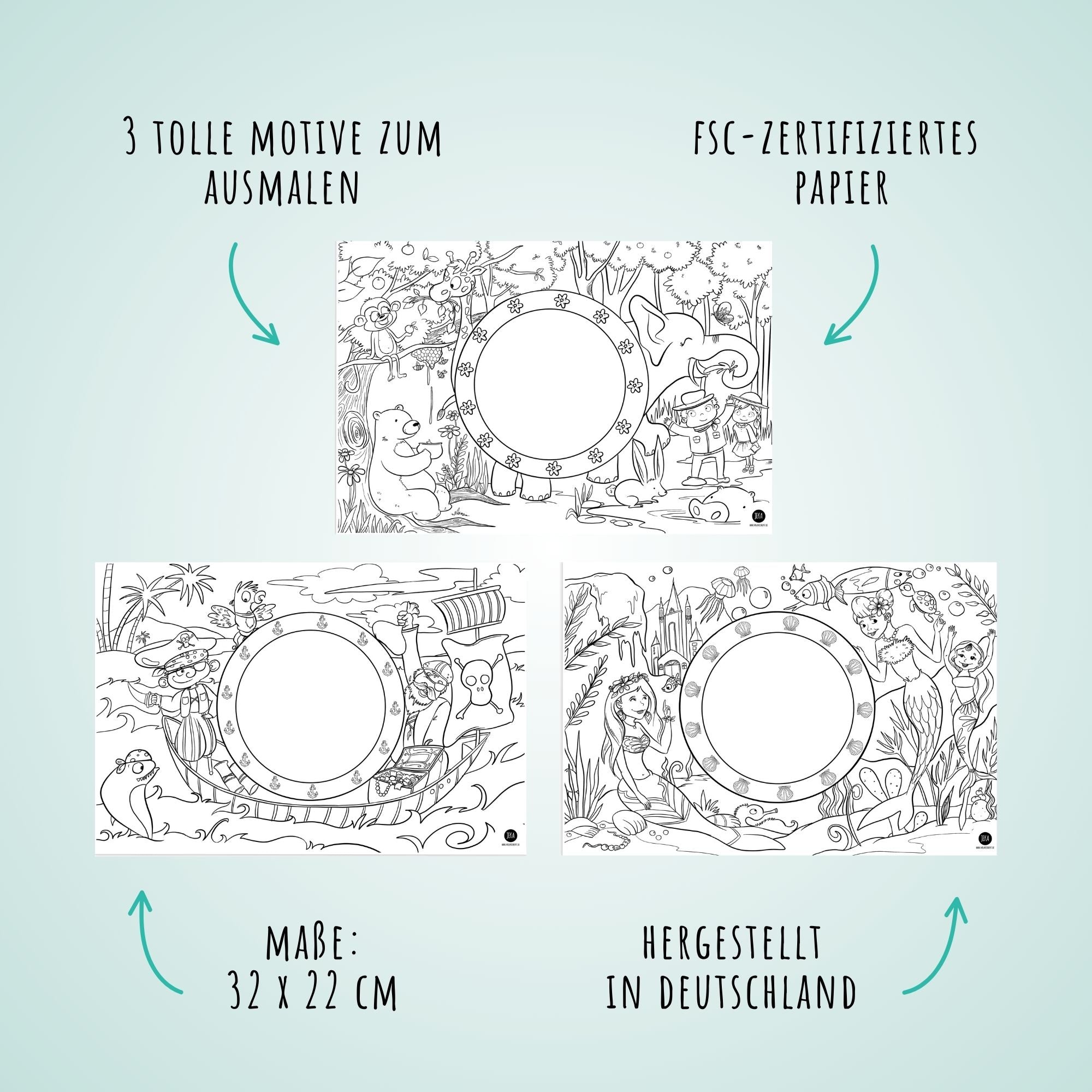 12 Platzset zum Ausmalen Motiv - Mix II Jeka - malmichbunt.de