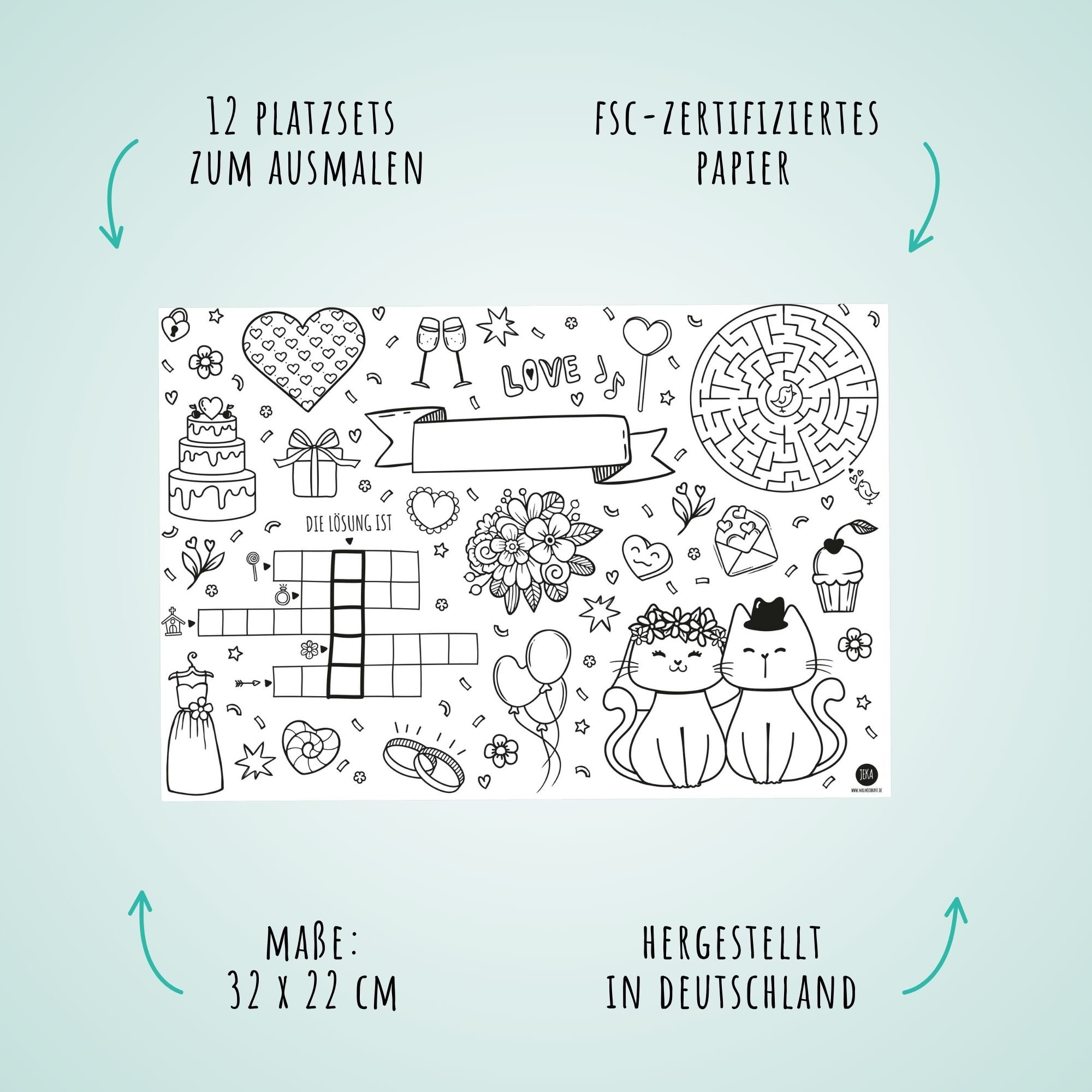 12 Platzsets Hochzeit zum Ausmalen Jeka - malmichbunt.de