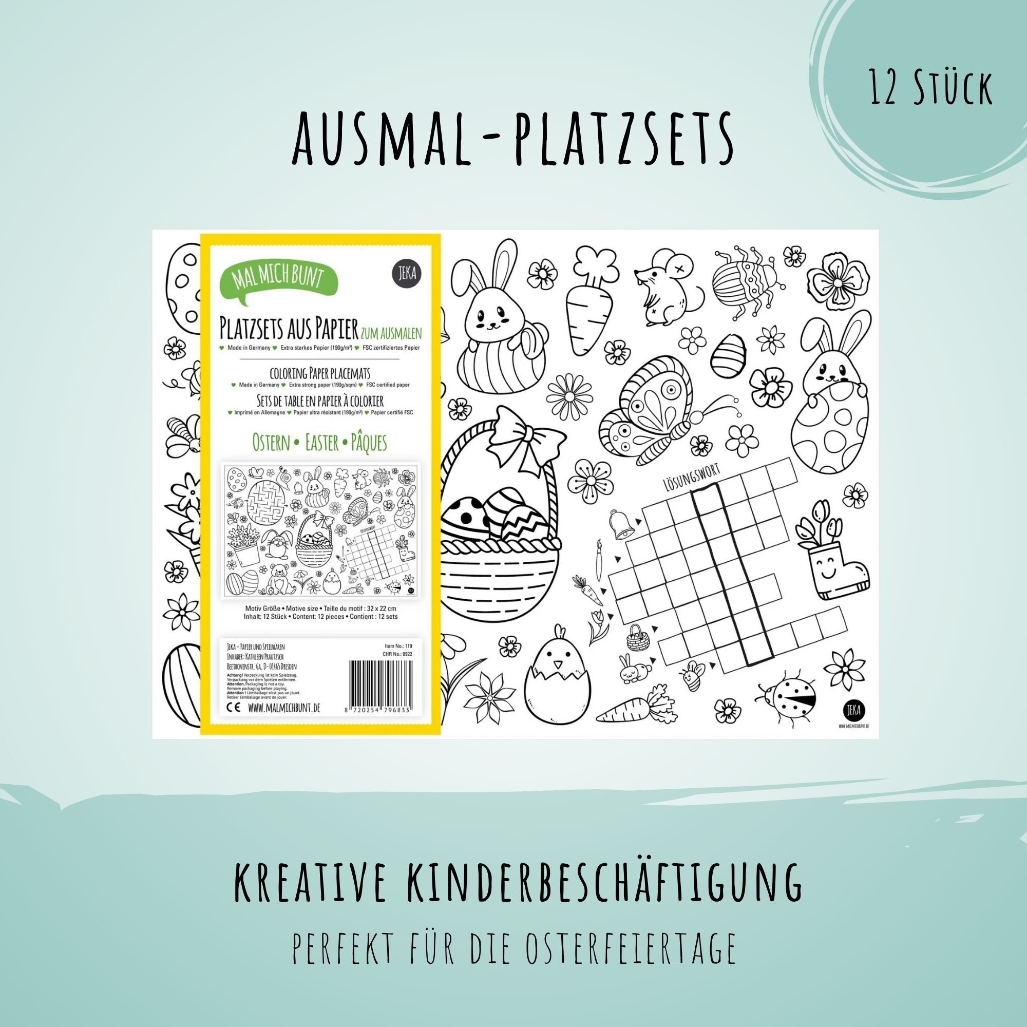 12 Platzsets Ostern zum Ausmalen Jeka - malmichbunt.de