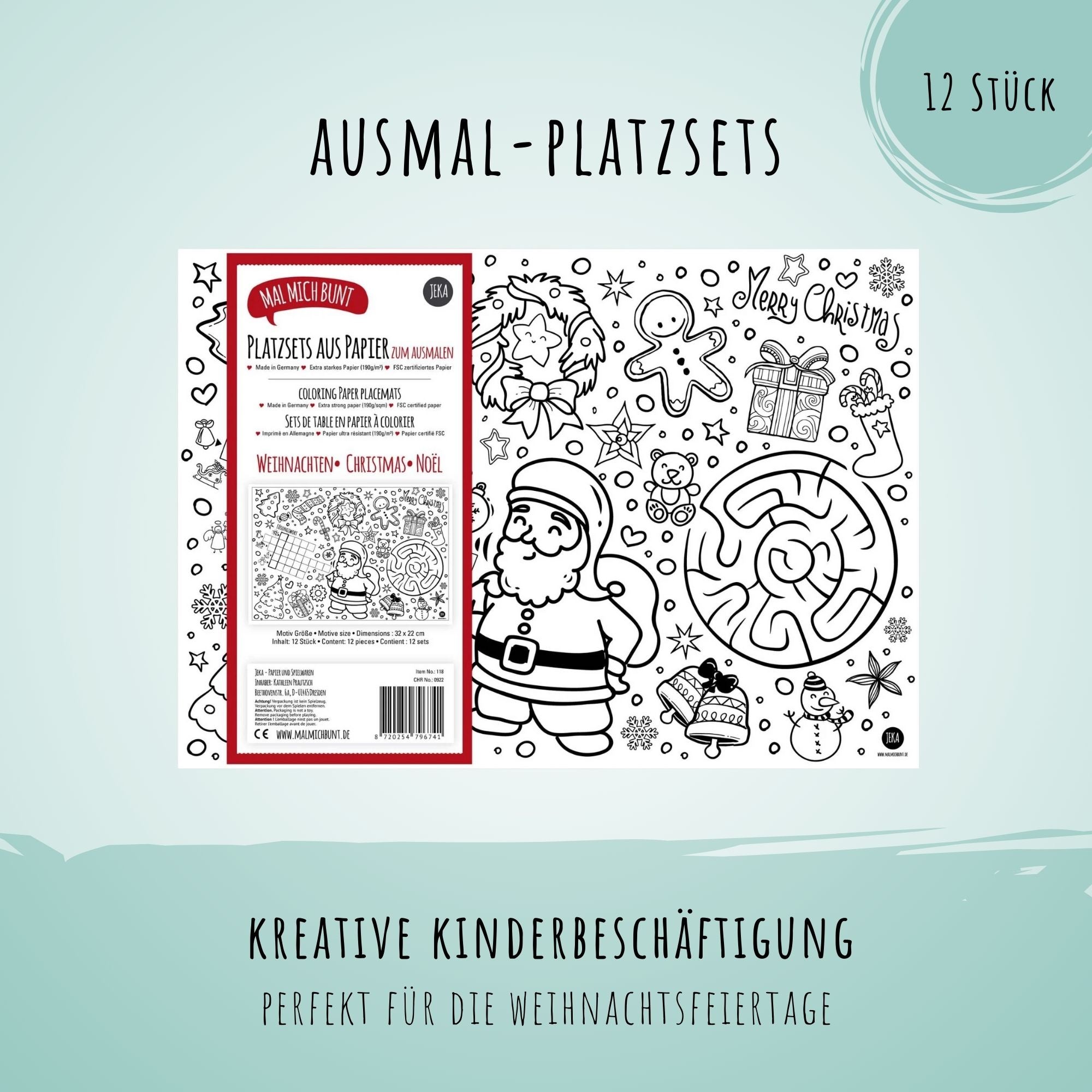 12 Platzsets Weihnachten zum Ausmalen Jeka - malmichbunt.de