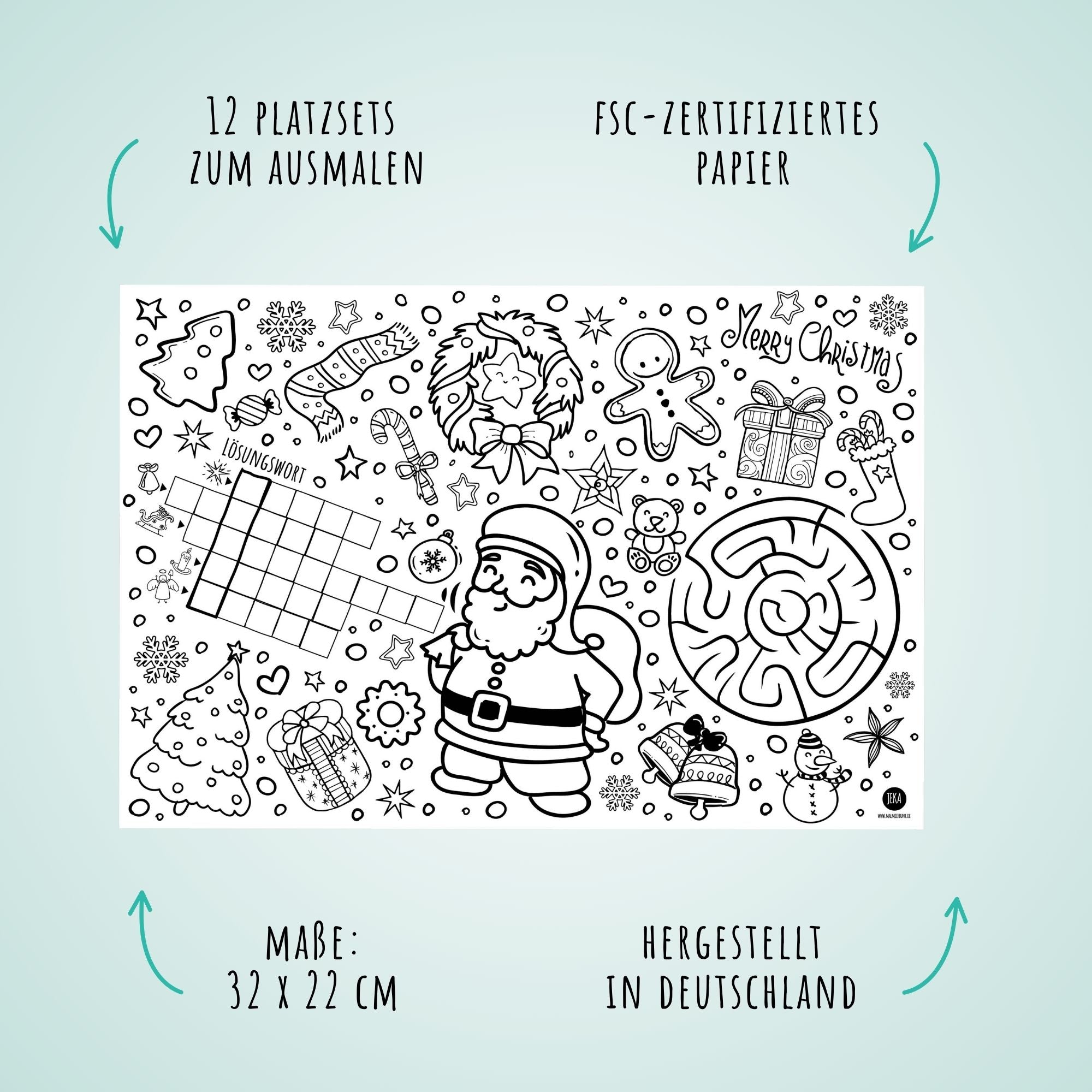 12 Platzsets Weihnachten zum Ausmalen Jeka - malmichbunt.de
