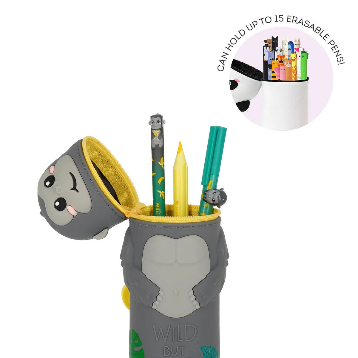 2-in-1-Federmäppchen aus Silikon Gorilla „Wild but Kind“ - Kawaii Legami - malmichbunt.de