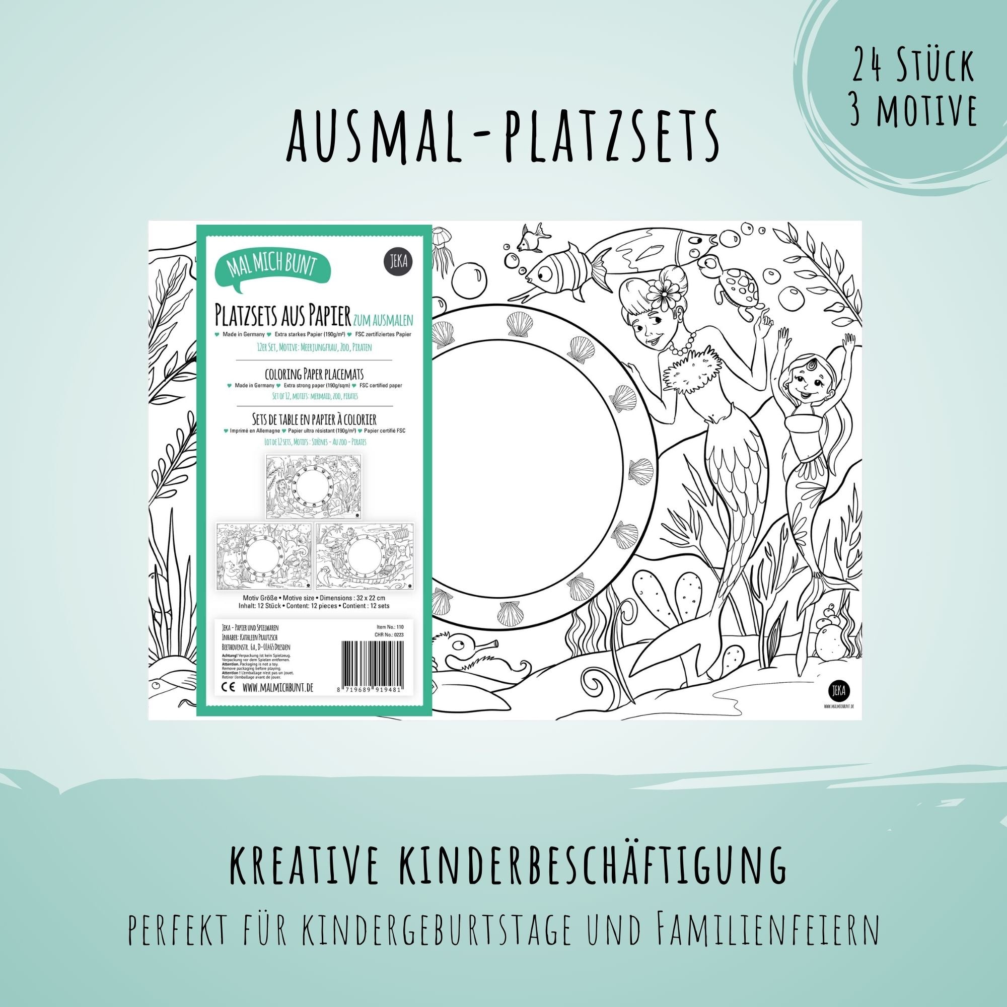 24er Set Platzdeckchen zum Ausmalen Motiv - Mix II Jeka - malmichbunt.de